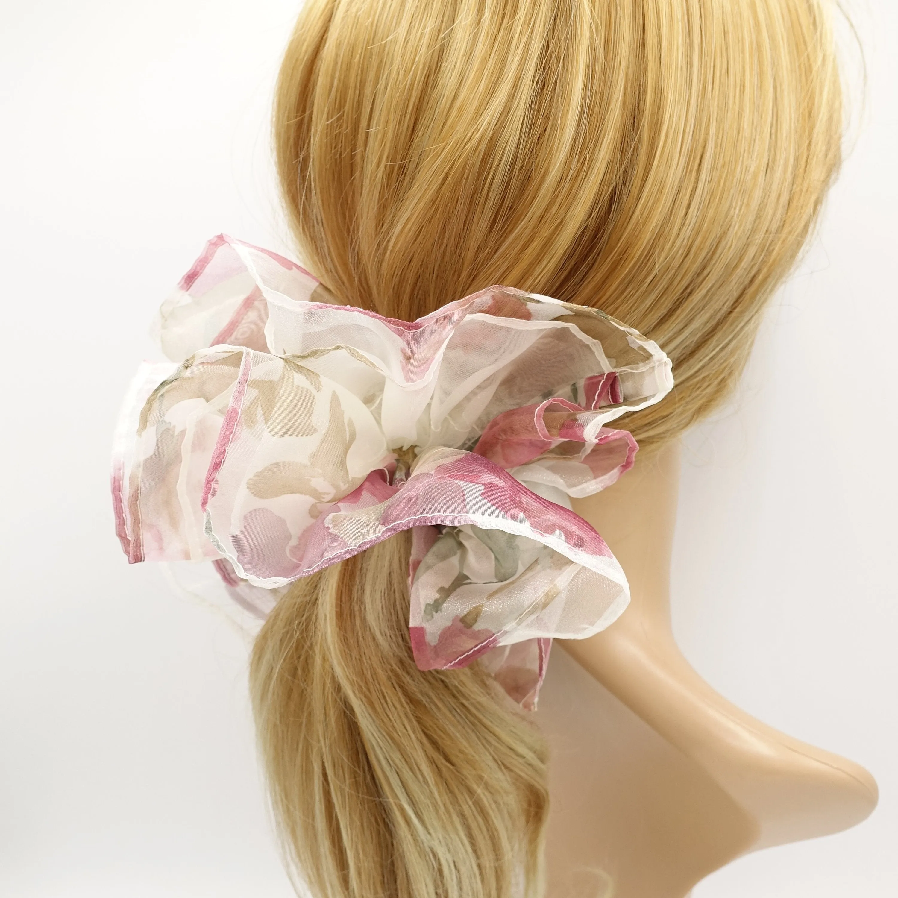 mammoth floral oversized scrunchies organza big hair elastic tie scrunchy for women