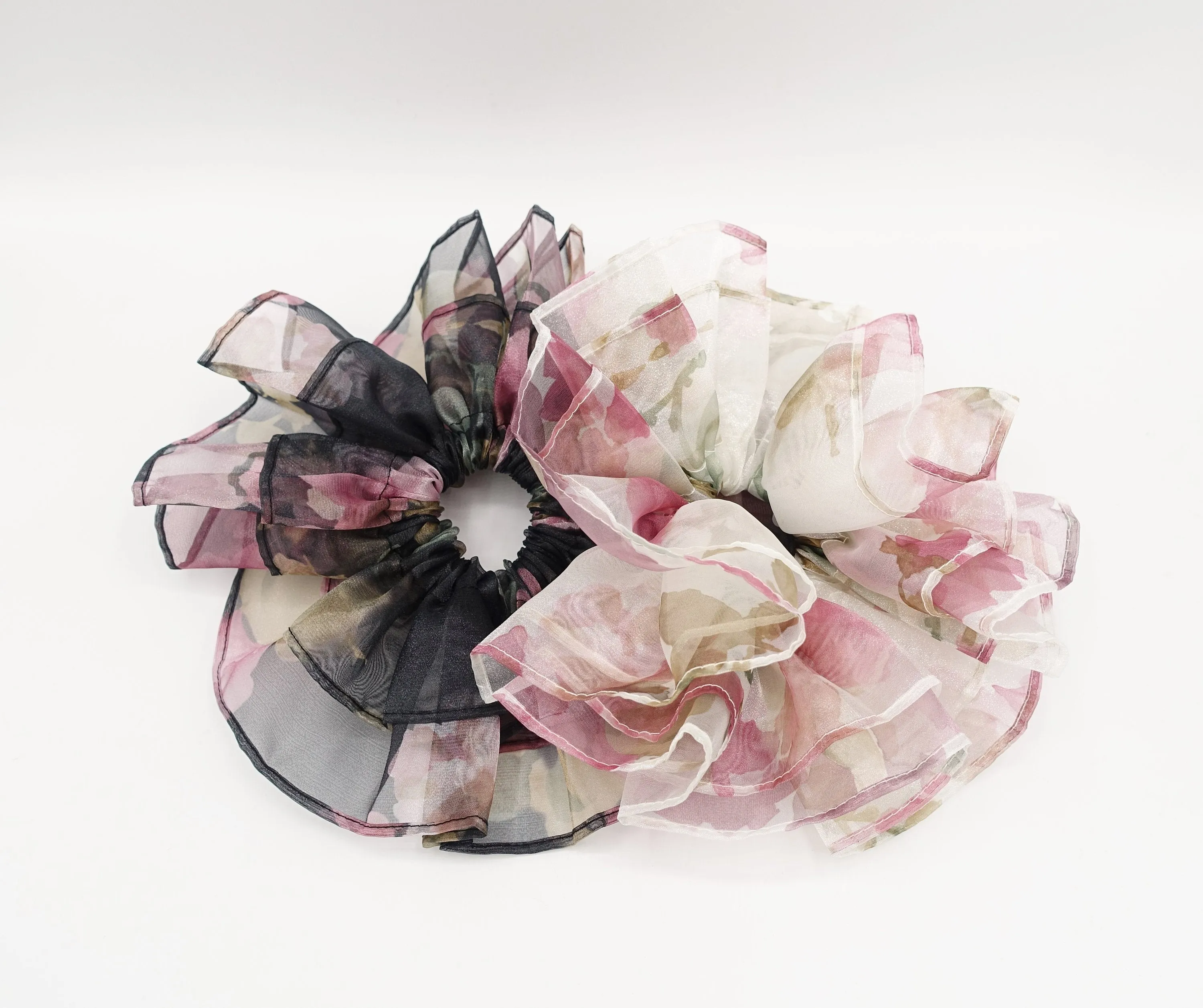 mammoth floral oversized scrunchies organza big hair elastic tie scrunchy for women