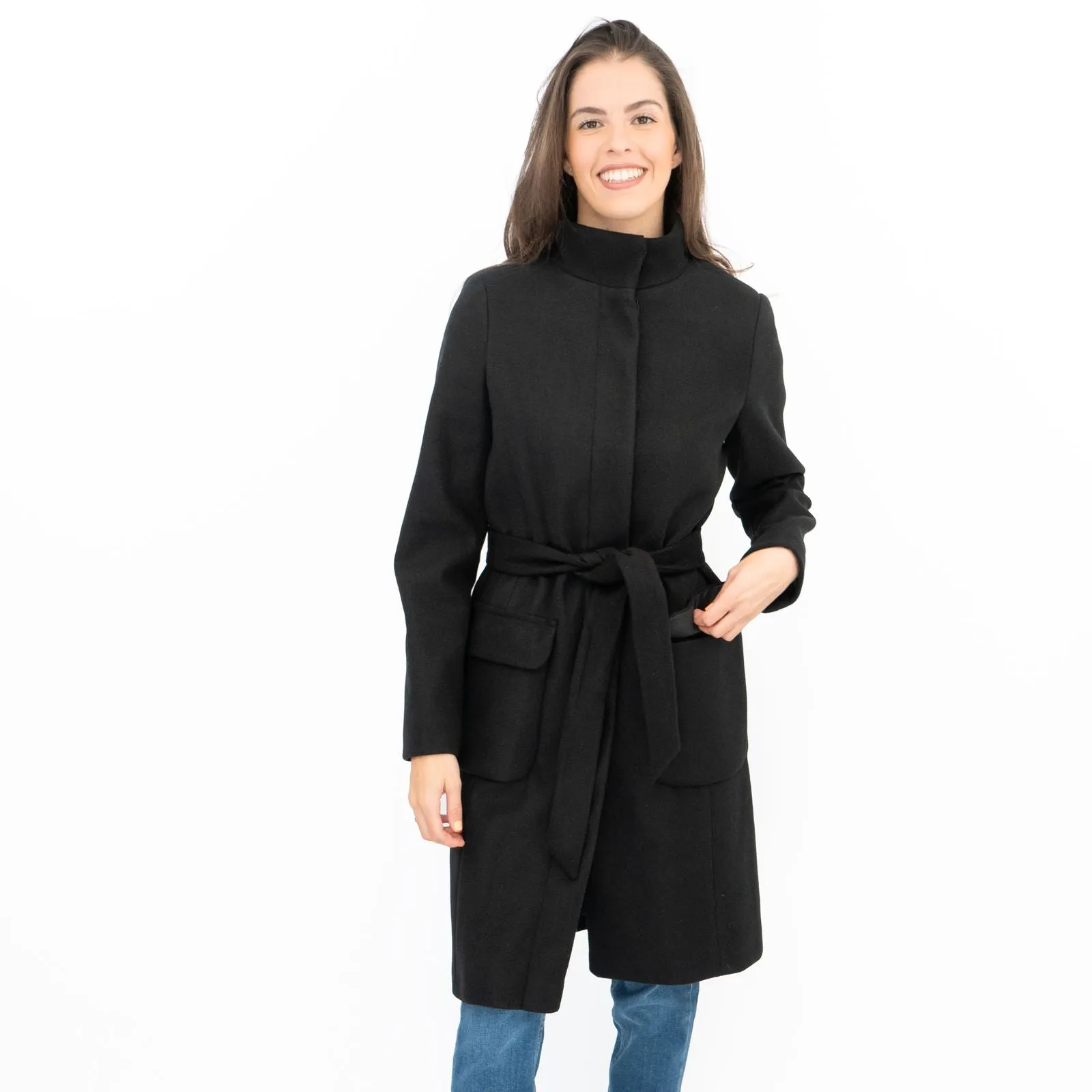 M&S Black Belted Funnel Neck Trench Coat