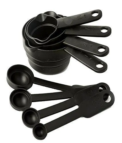 MAPPERZ Smart Plastic Measuring Spoon & Cup Set/Plastic Measuring Cups & Teaspoon Tablespoon Spoons Tools Set for Cake Baking & Cooking, 8-Pieces