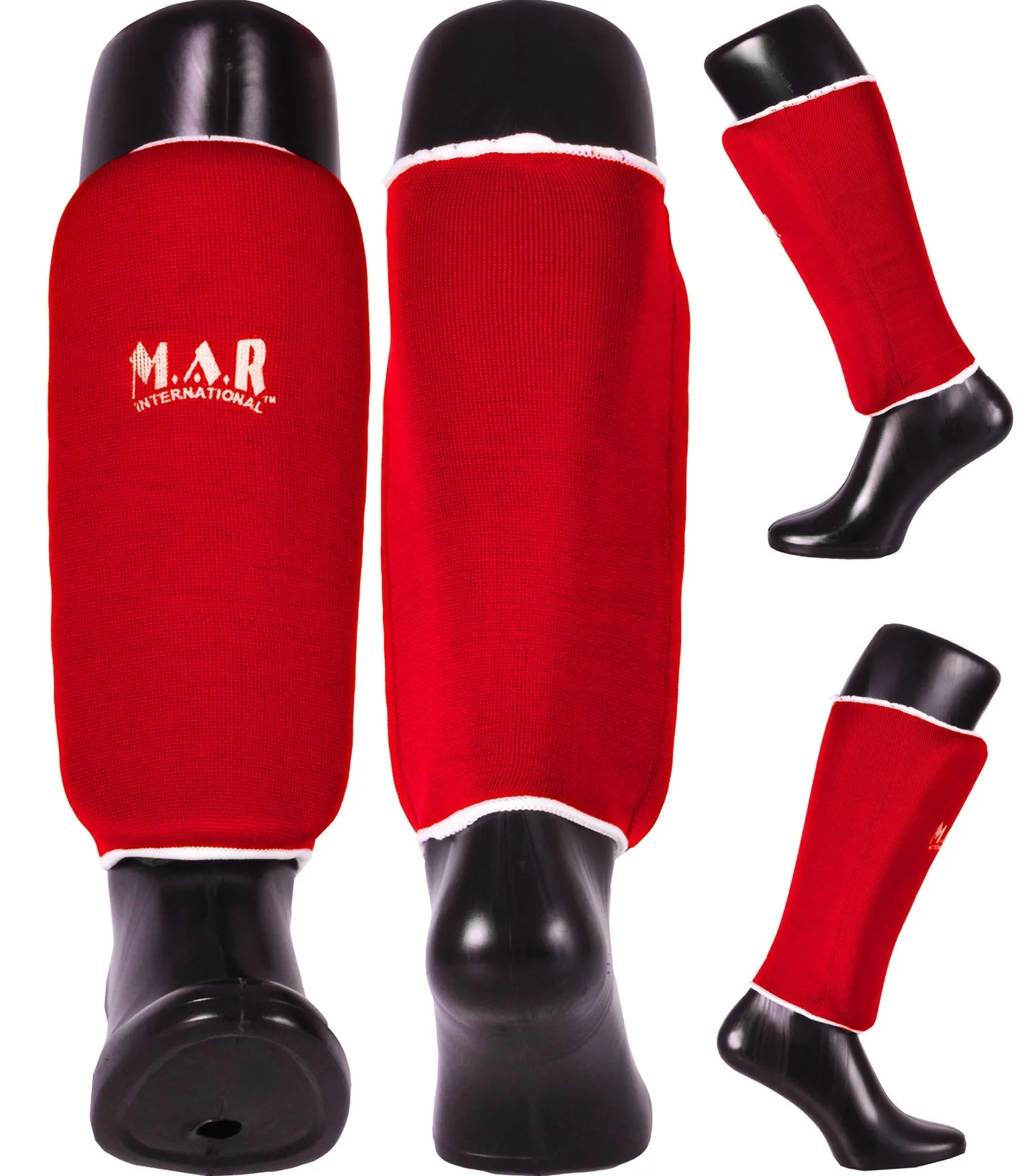 MAR-170C | Red Elasticated Fabric Shin Guard For Shin Protection