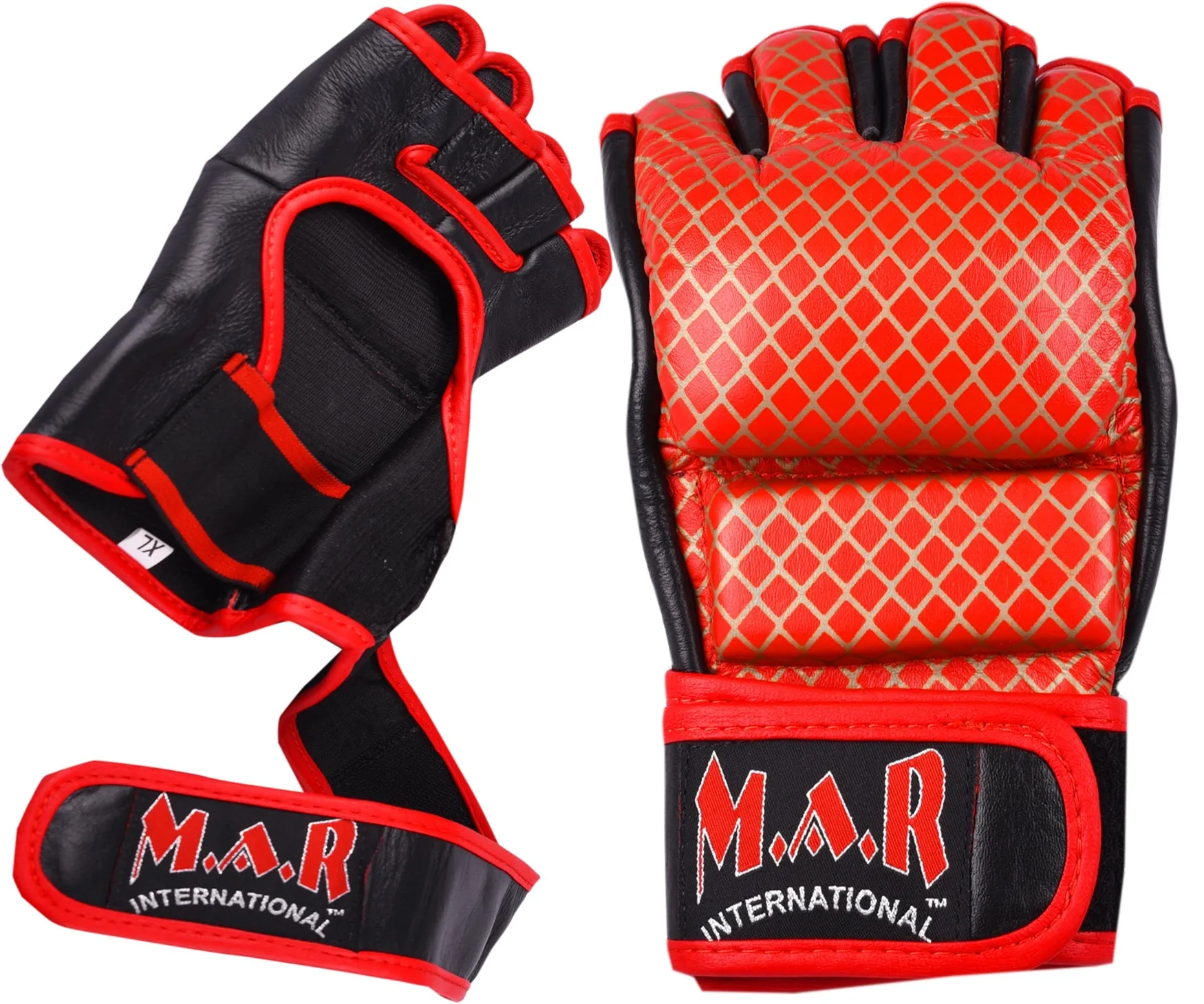 MAR-236 | Genuine Leather Red MMA Competition Gloves Open Palm