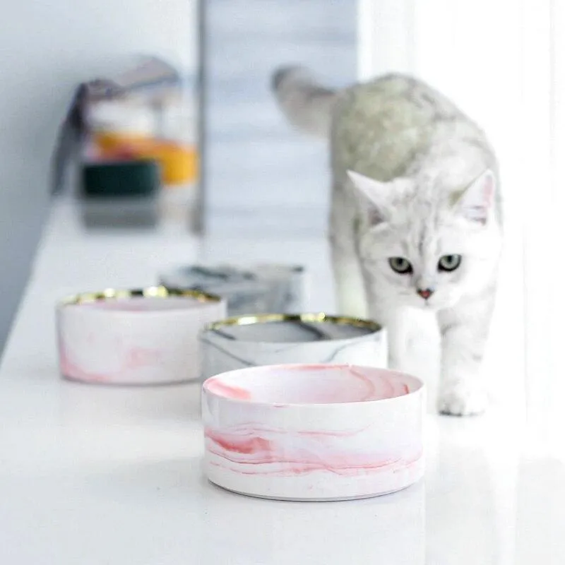 Marble and Bamboo Pet Bowl