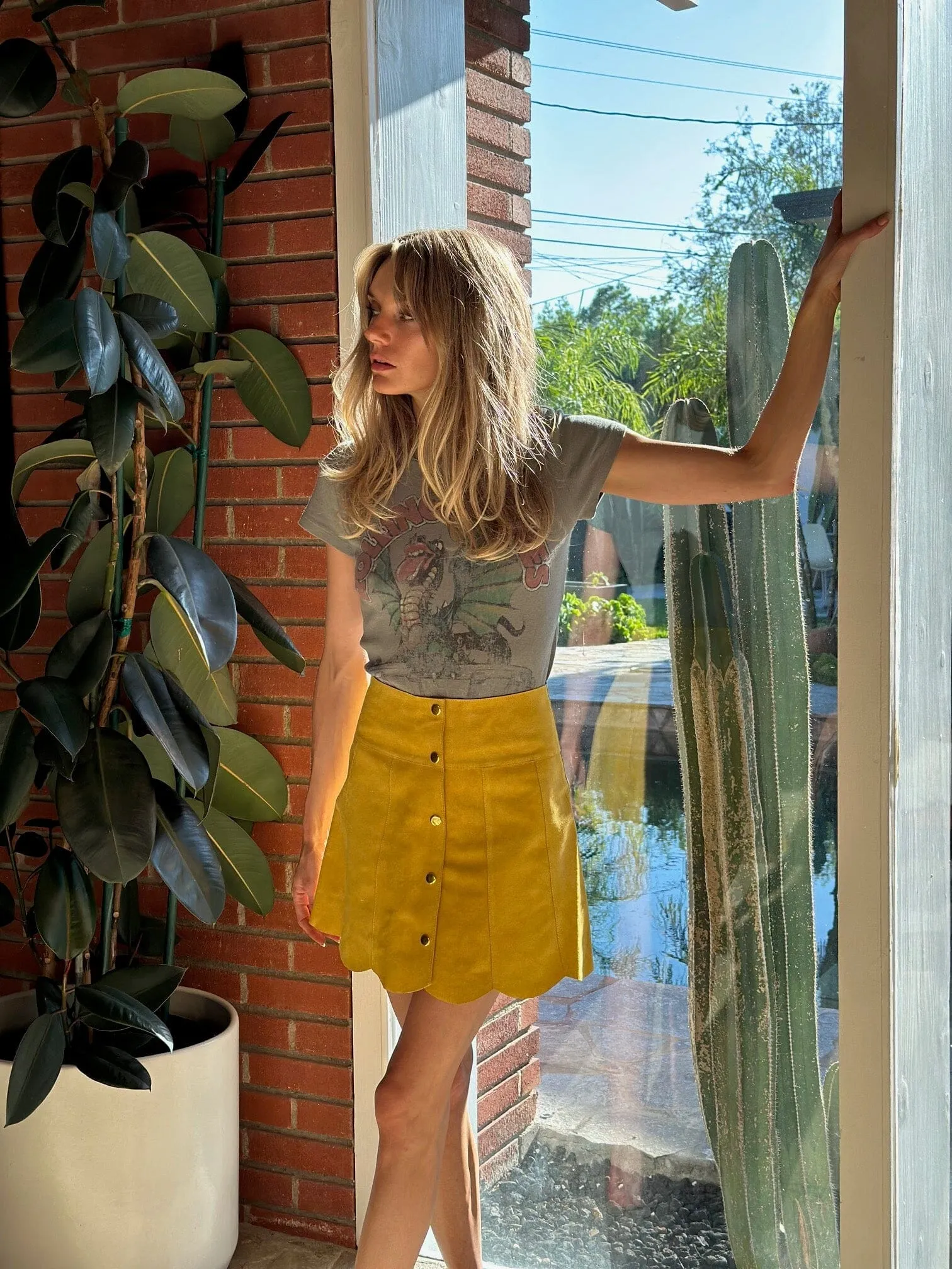 Marcia Suede Petal Skirt | Mustard