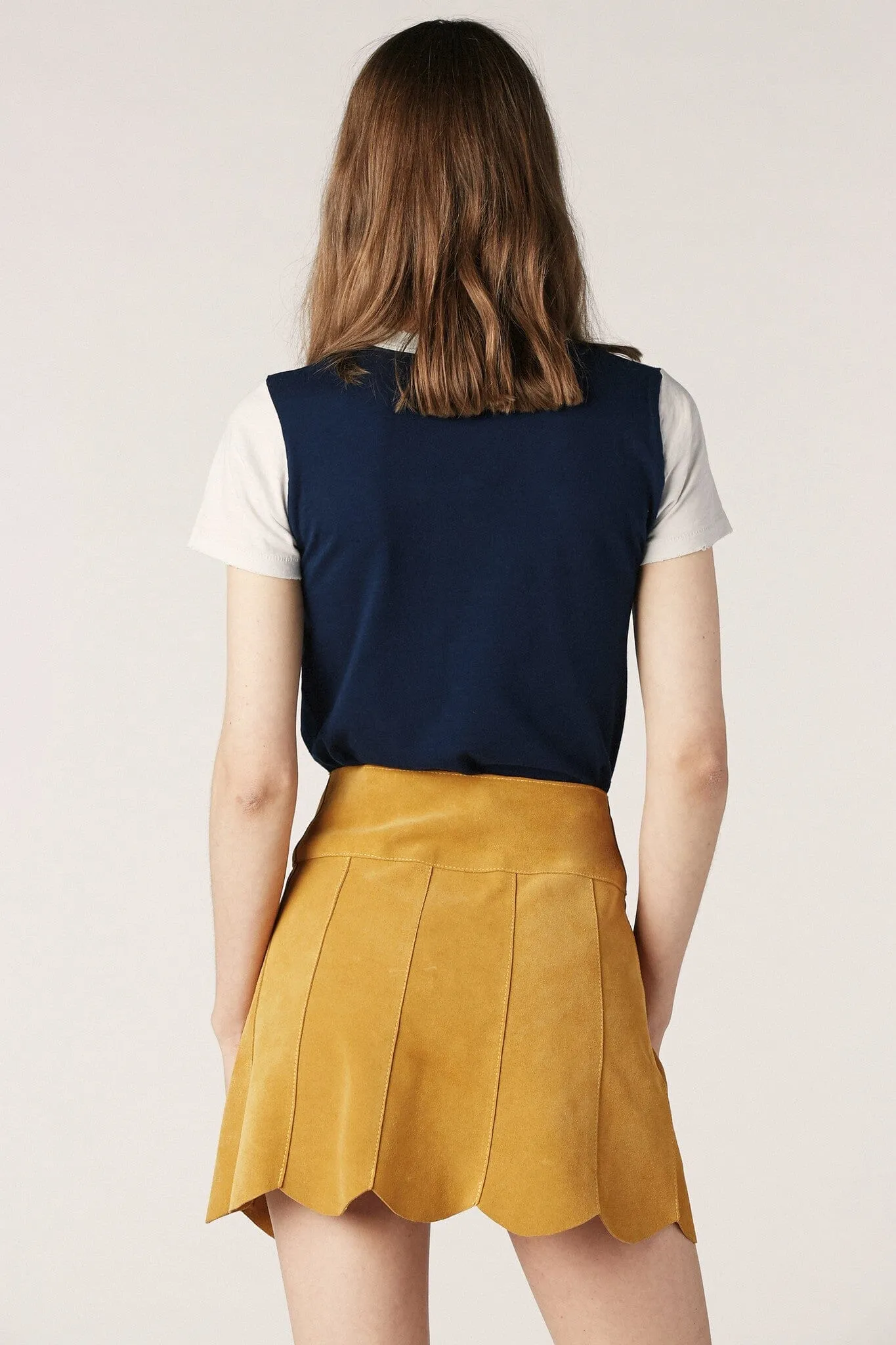 Marcia Suede Petal Skirt | Mustard