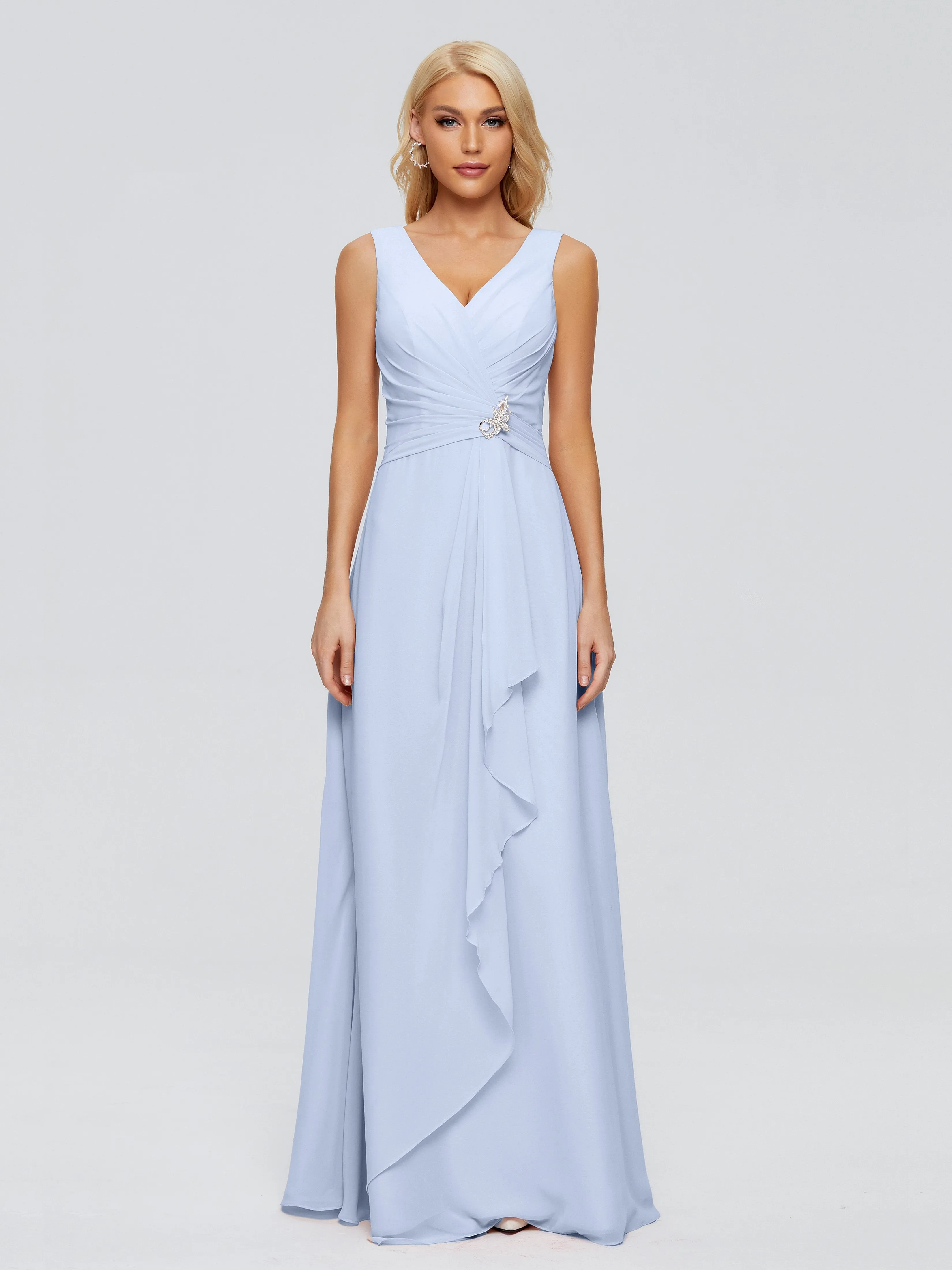 Maria Modern Sheath V Neck Chiffon Bridesmaid Dresses