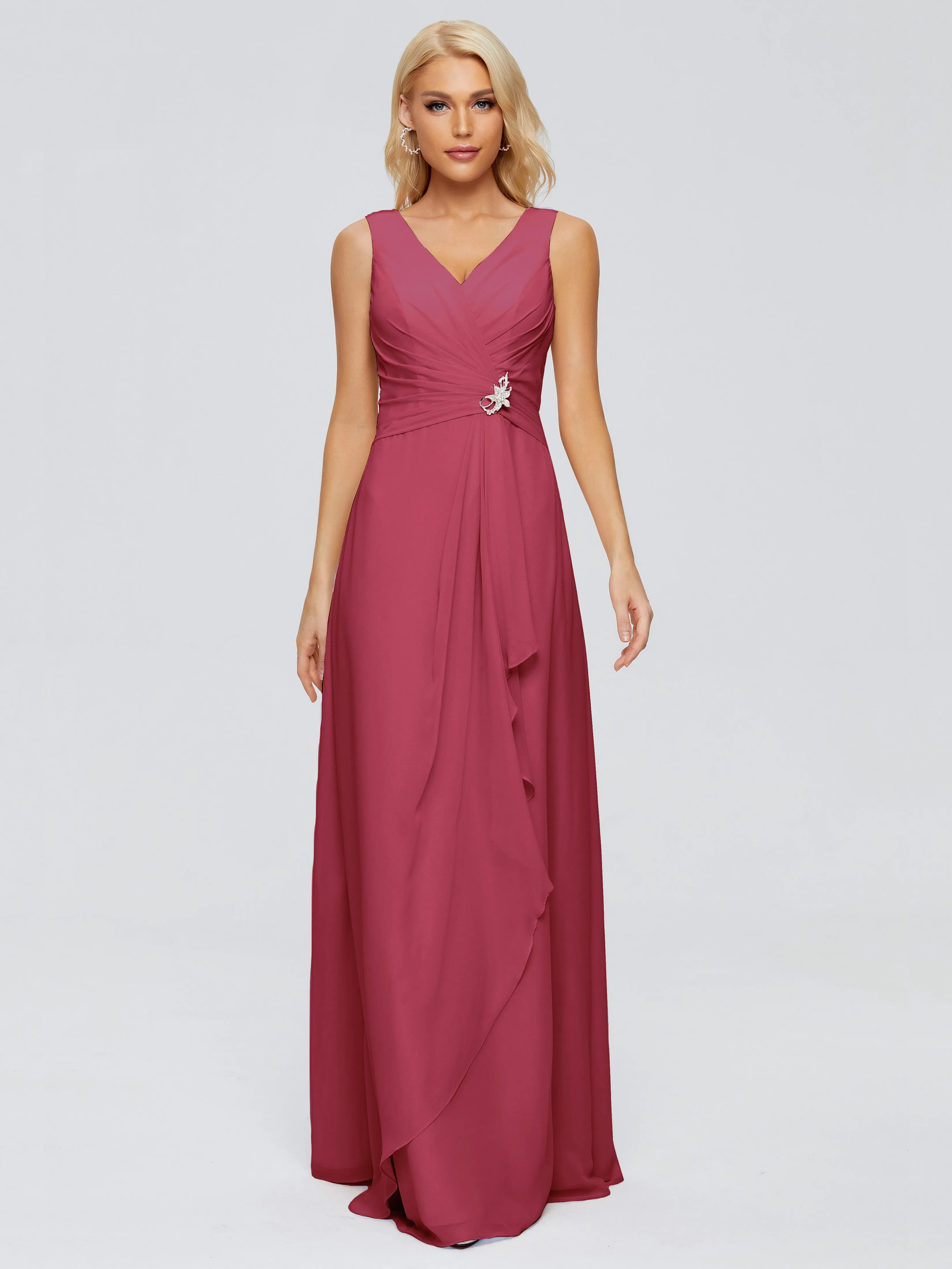 Maria Modern Sheath V Neck Chiffon Bridesmaid Dresses