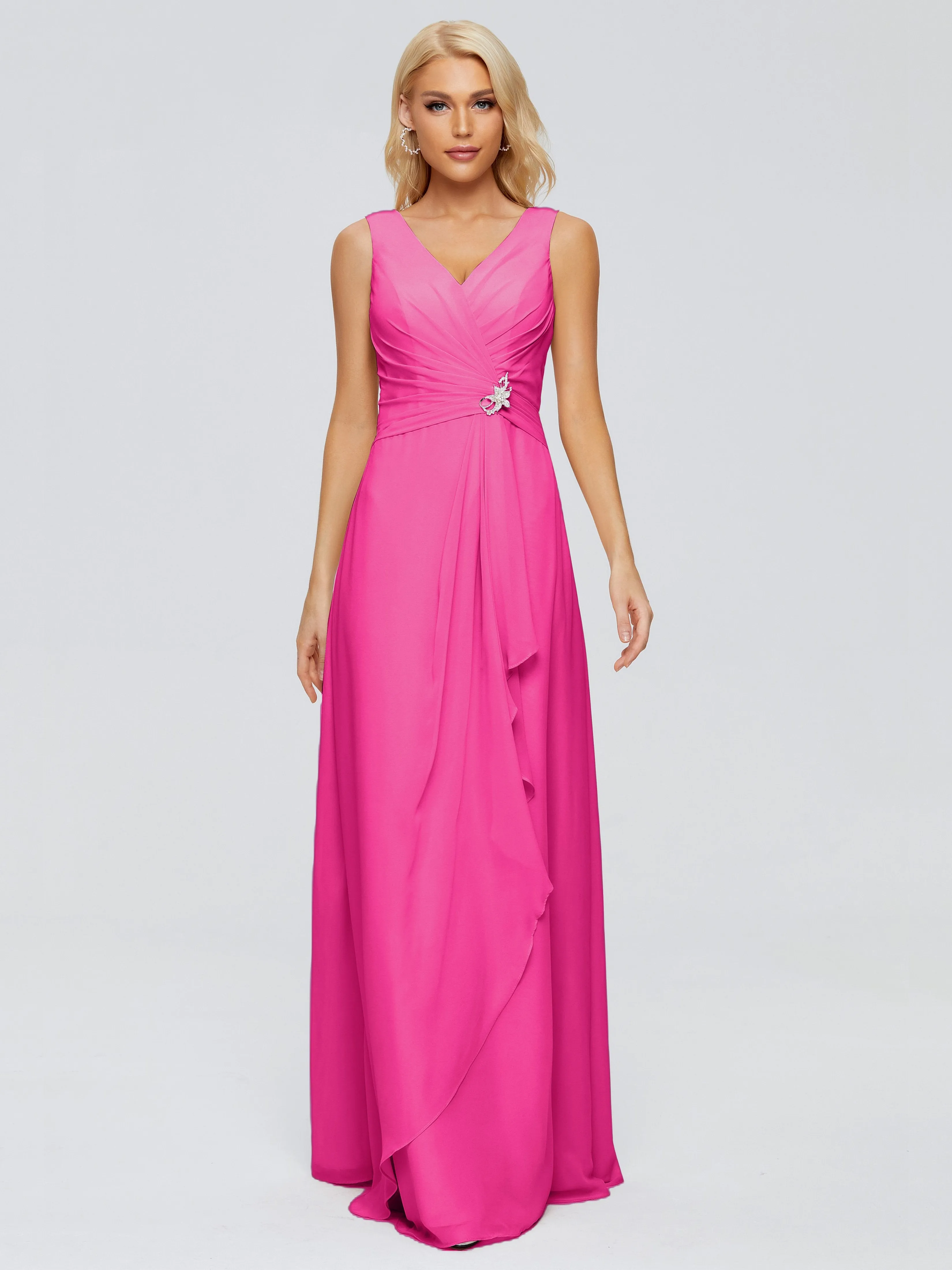 Maria Modern Sheath V Neck Chiffon Bridesmaid Dresses