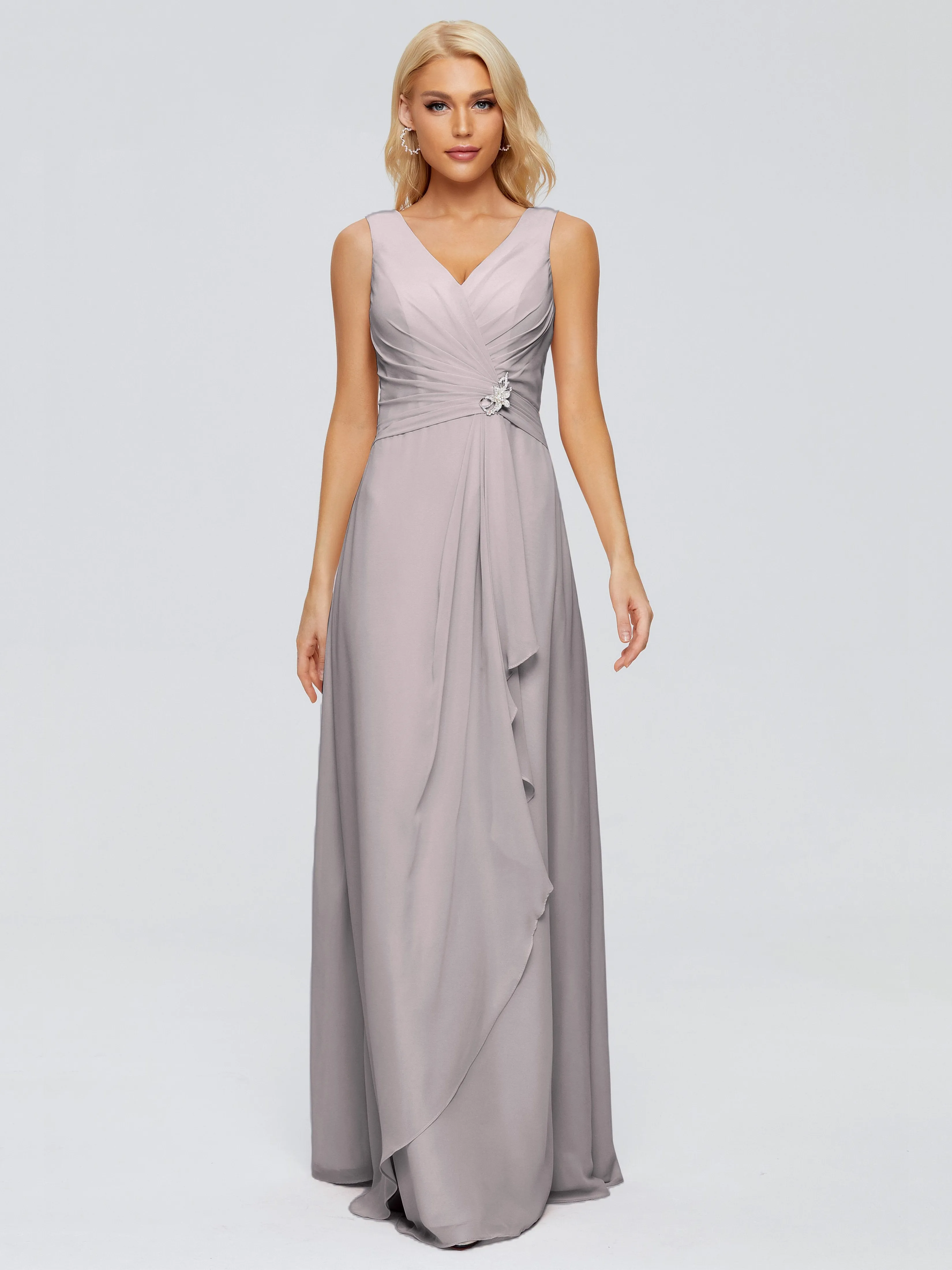 Maria Modern Sheath V Neck Chiffon Bridesmaid Dresses