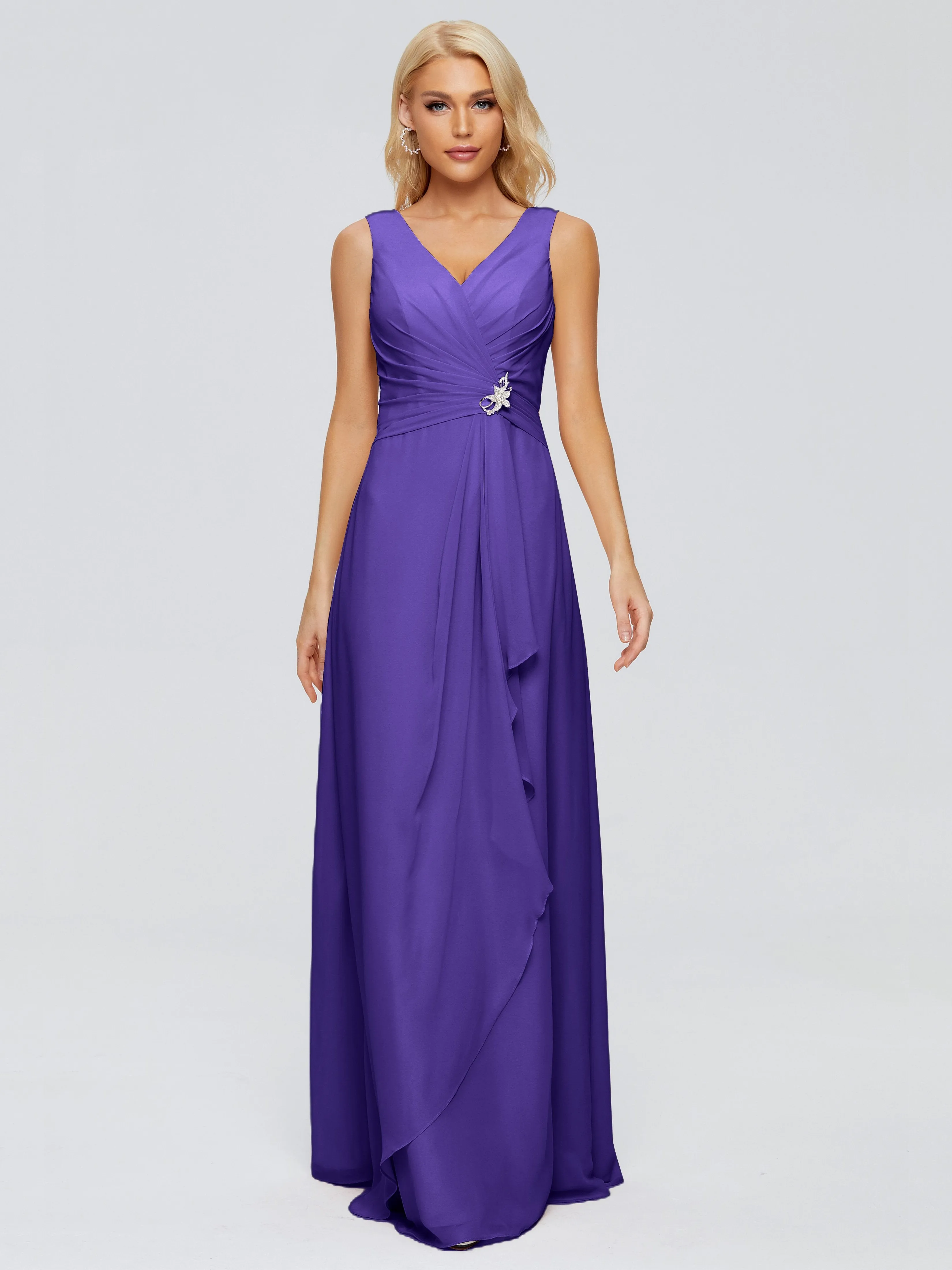 Maria Modern Sheath V Neck Chiffon Bridesmaid Dresses