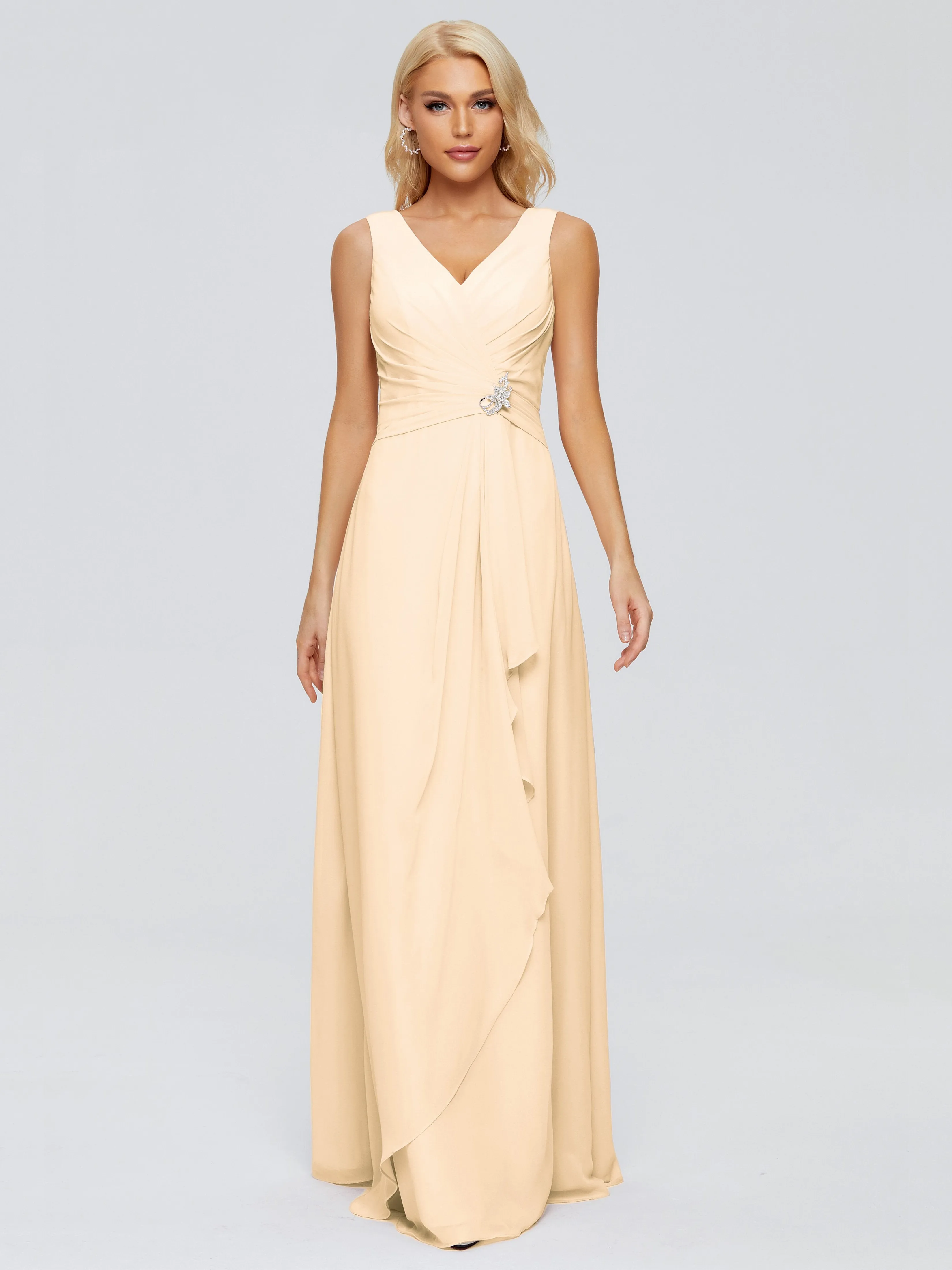 Maria Modern Sheath V Neck Chiffon Bridesmaid Dresses