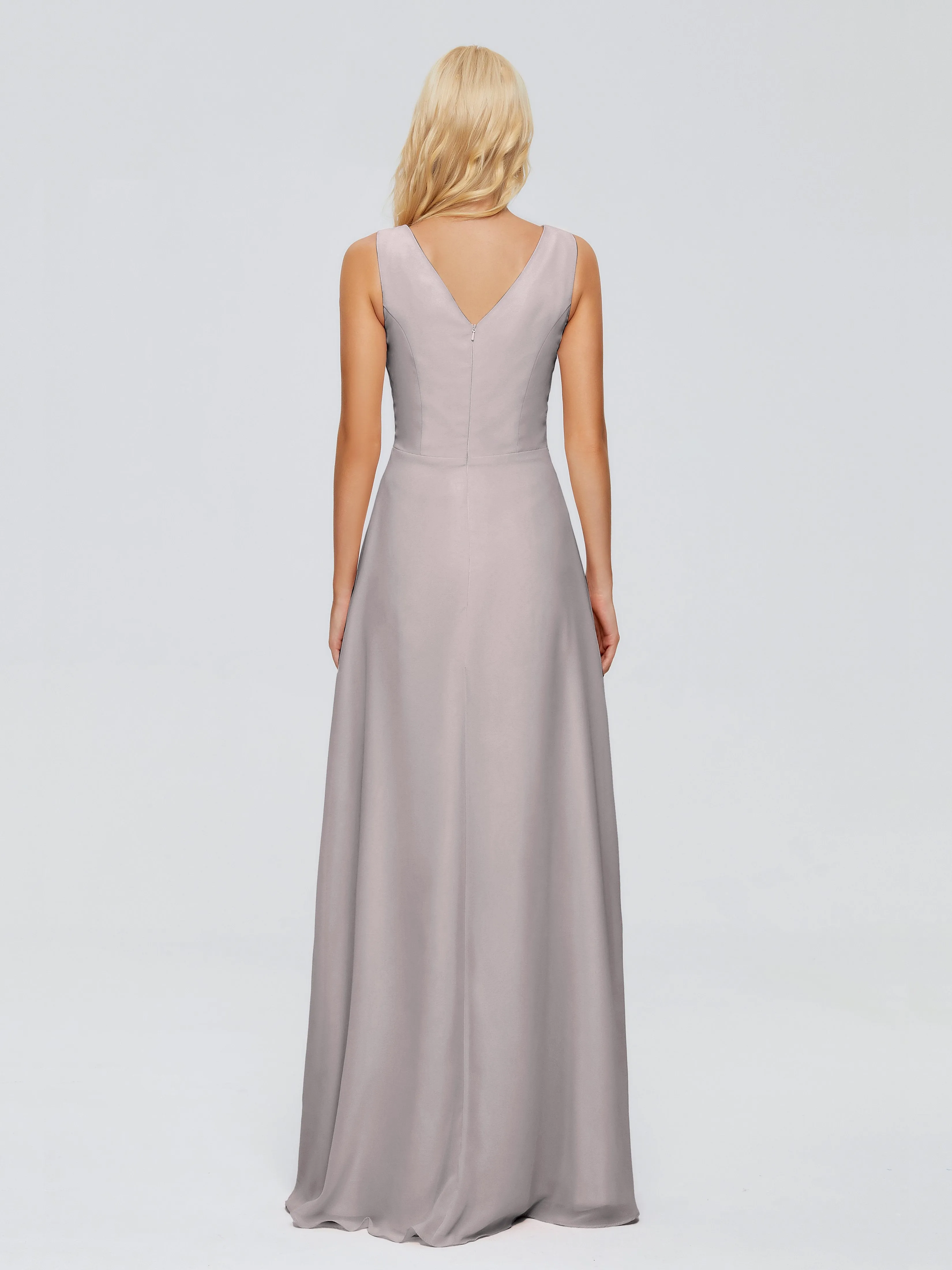 Maria Modern Sheath V Neck Chiffon Bridesmaid Dresses