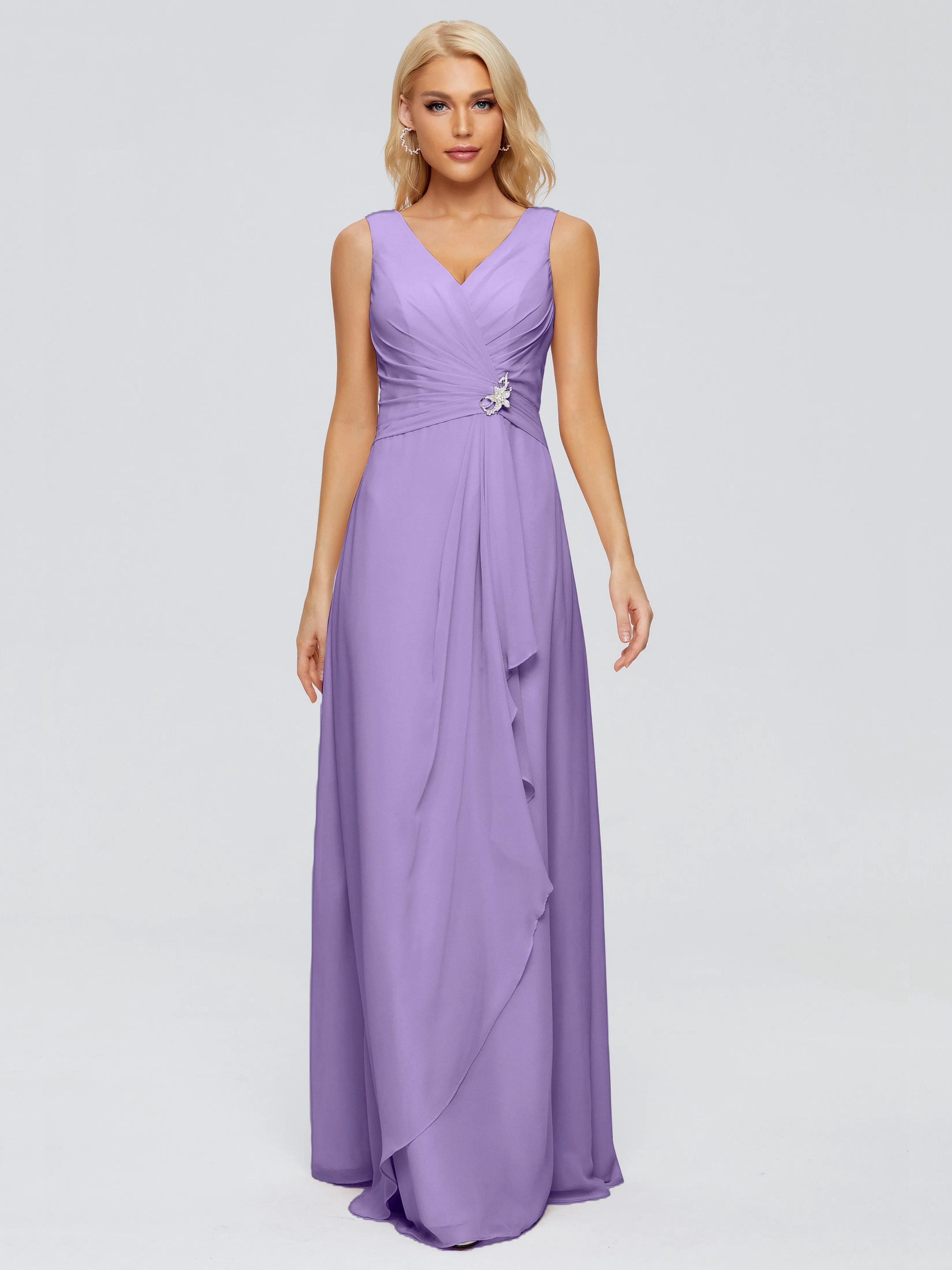 Maria Modern Sheath V Neck Chiffon Bridesmaid Dresses