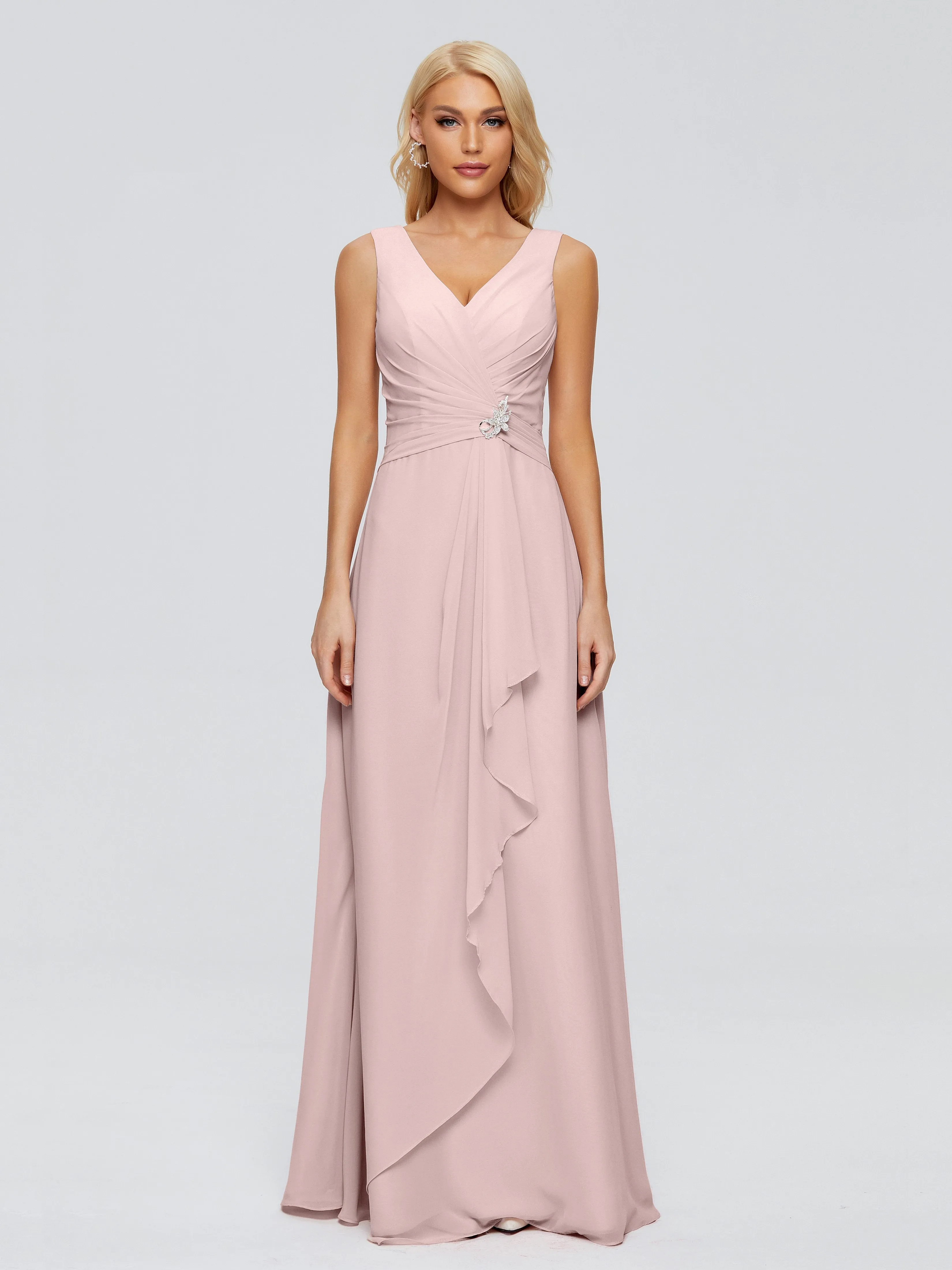 Maria Modern Sheath V Neck Chiffon Bridesmaid Dresses