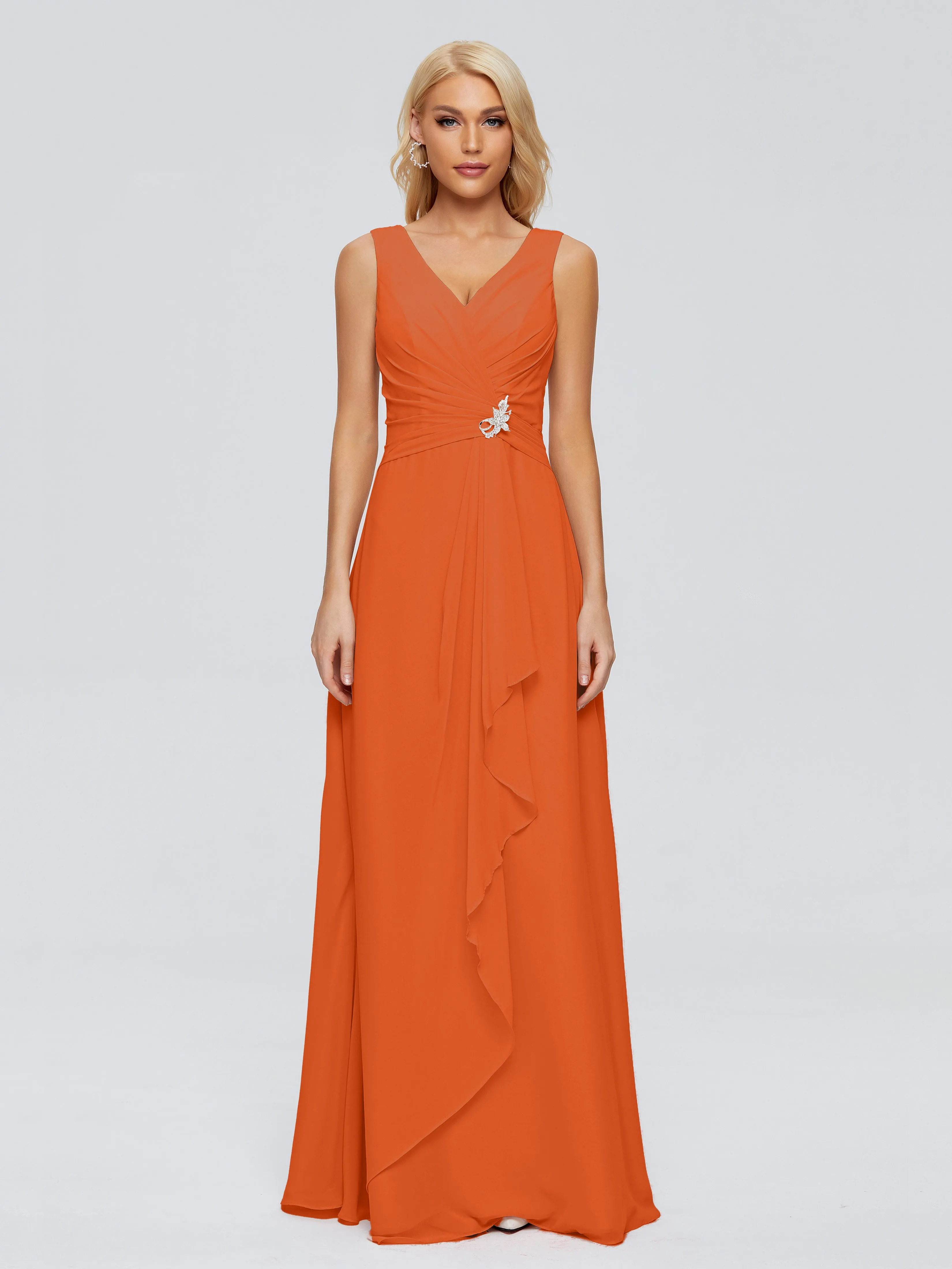 Maria Modern Sheath V Neck Chiffon Bridesmaid Dresses