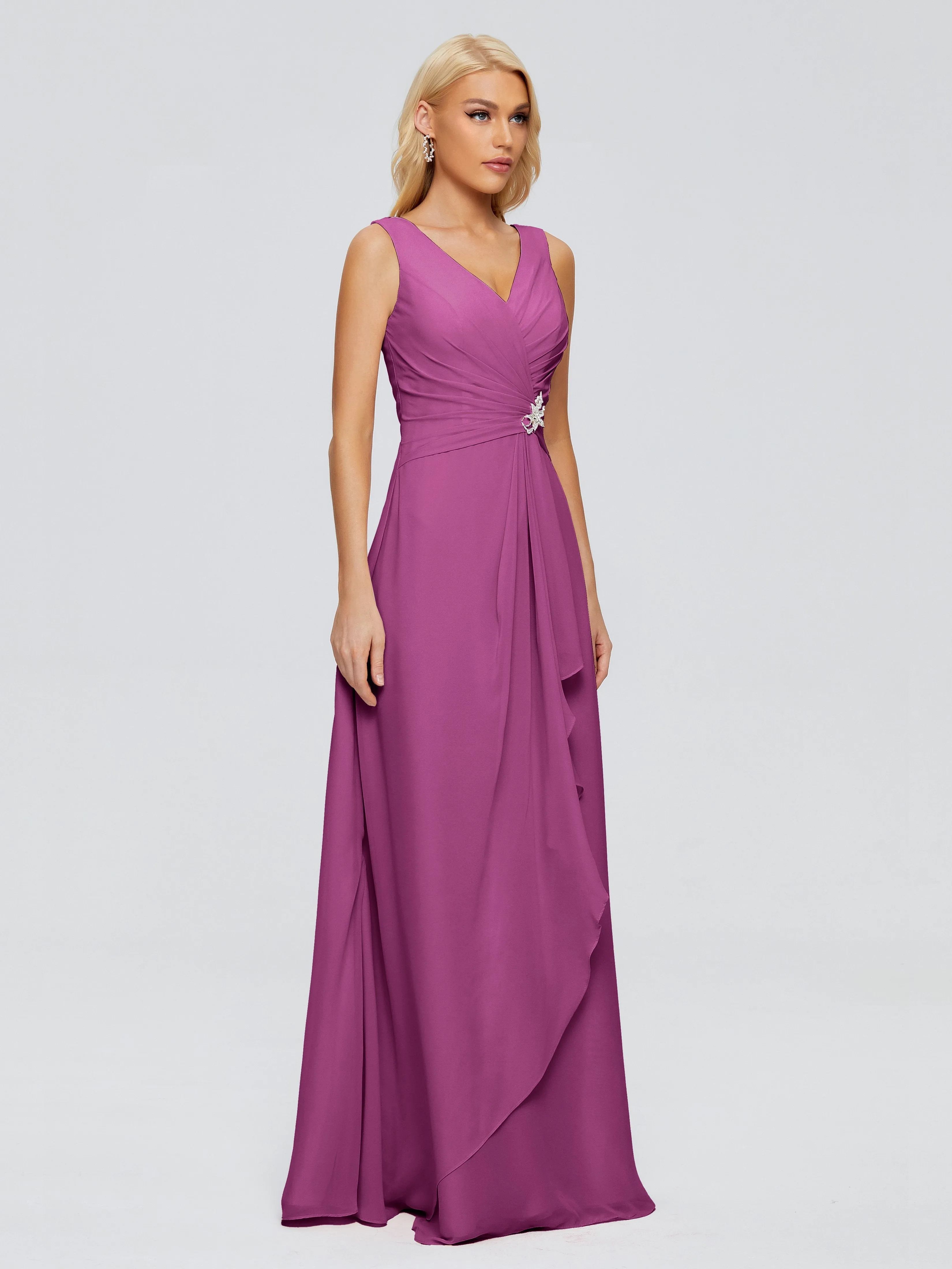 Maria Modern Sheath V Neck Chiffon Bridesmaid Dresses