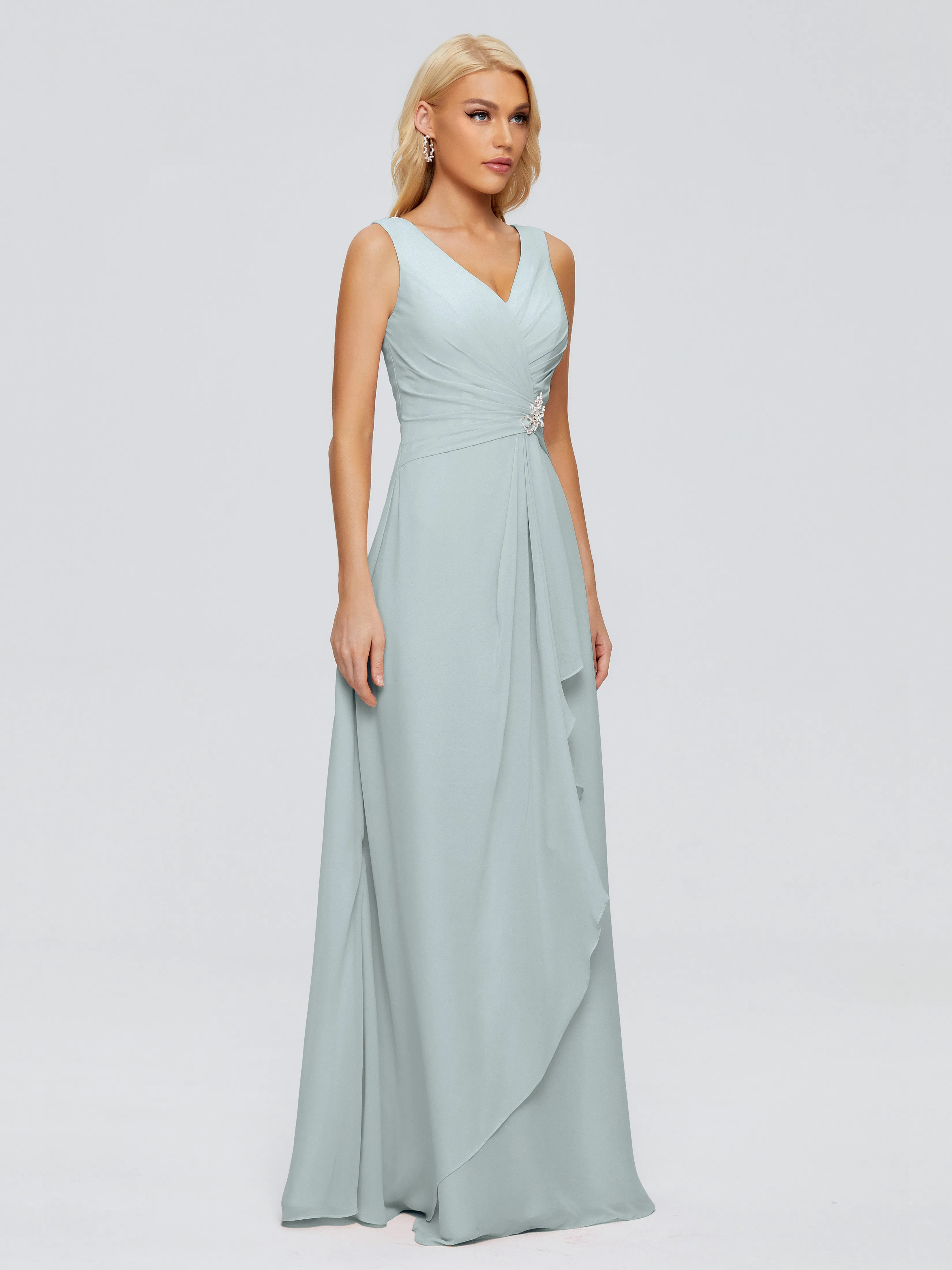 Maria Modern Sheath V Neck Chiffon Bridesmaid Dresses