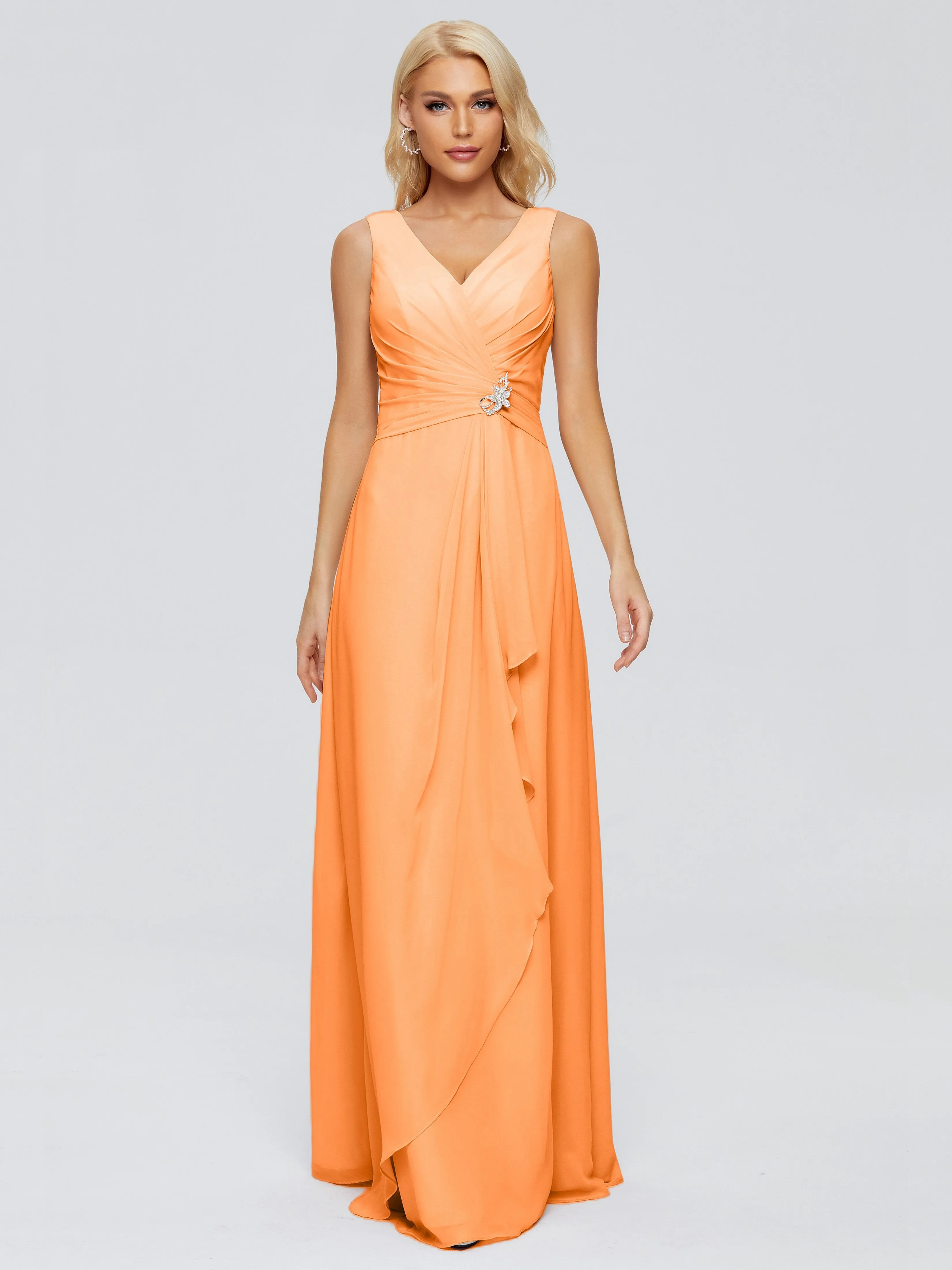 Maria Modern Sheath V Neck Chiffon Bridesmaid Dresses