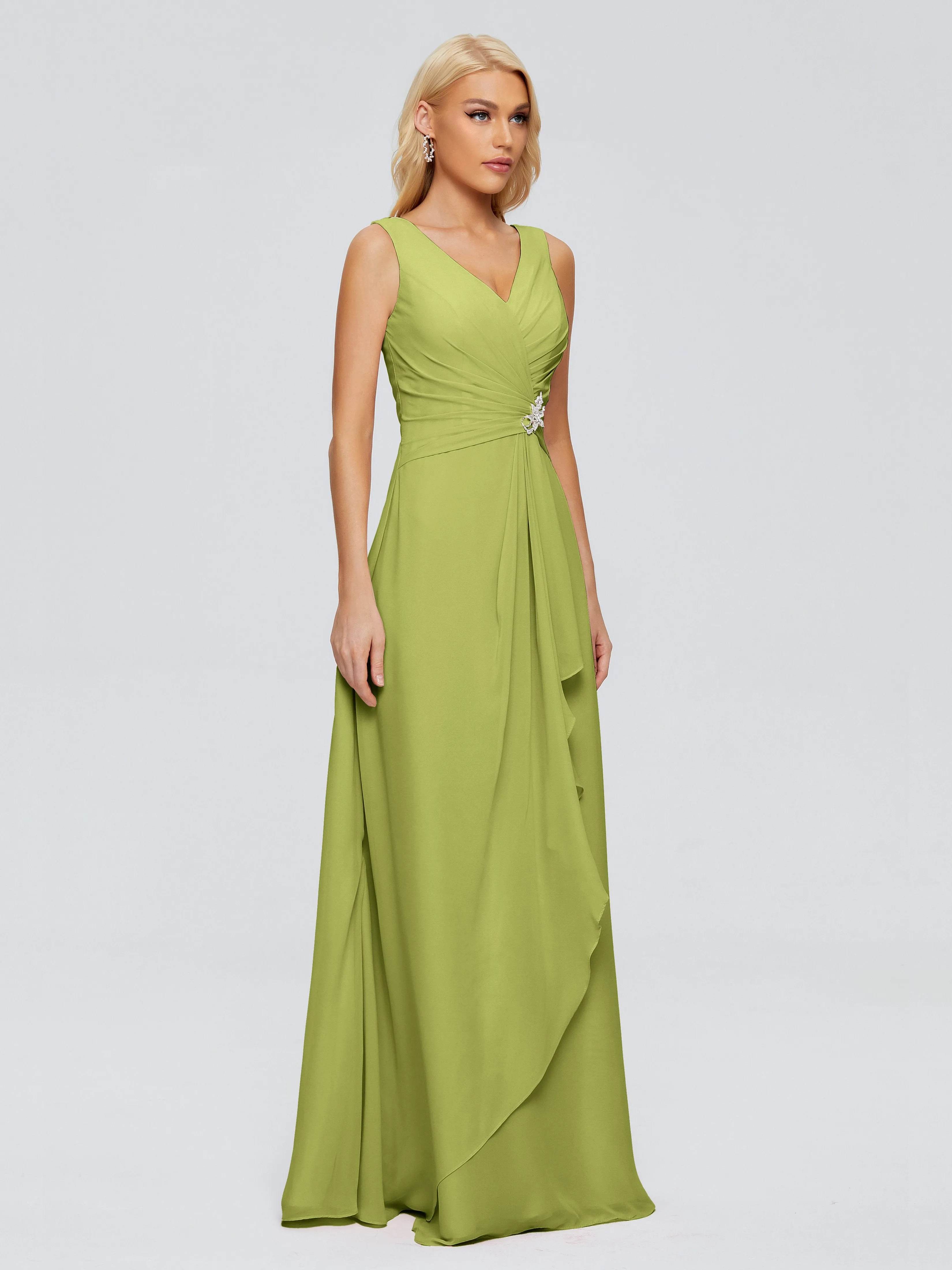 Maria Modern Sheath V Neck Chiffon Bridesmaid Dresses