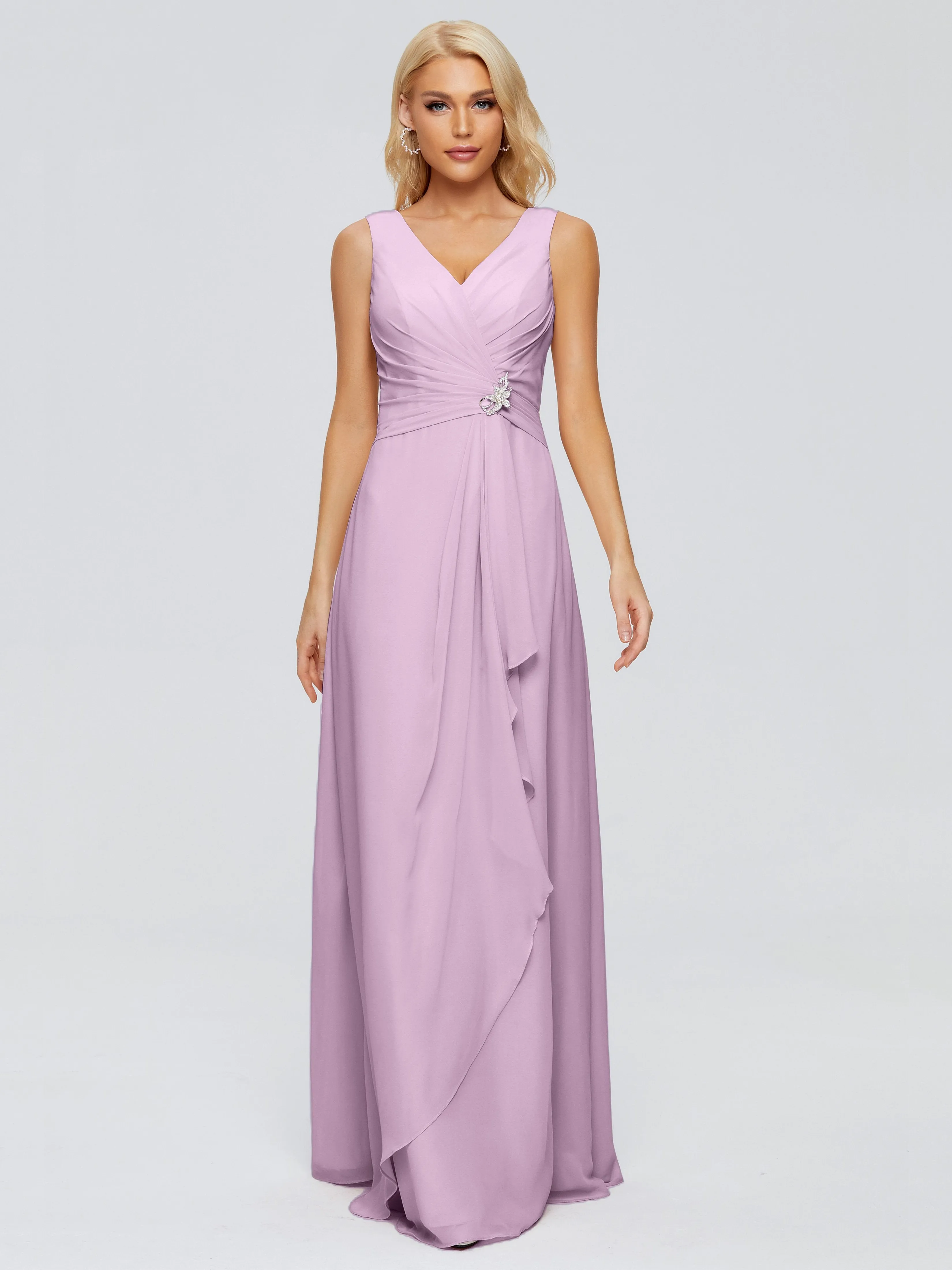 Maria Modern Sheath V Neck Chiffon Bridesmaid Dresses