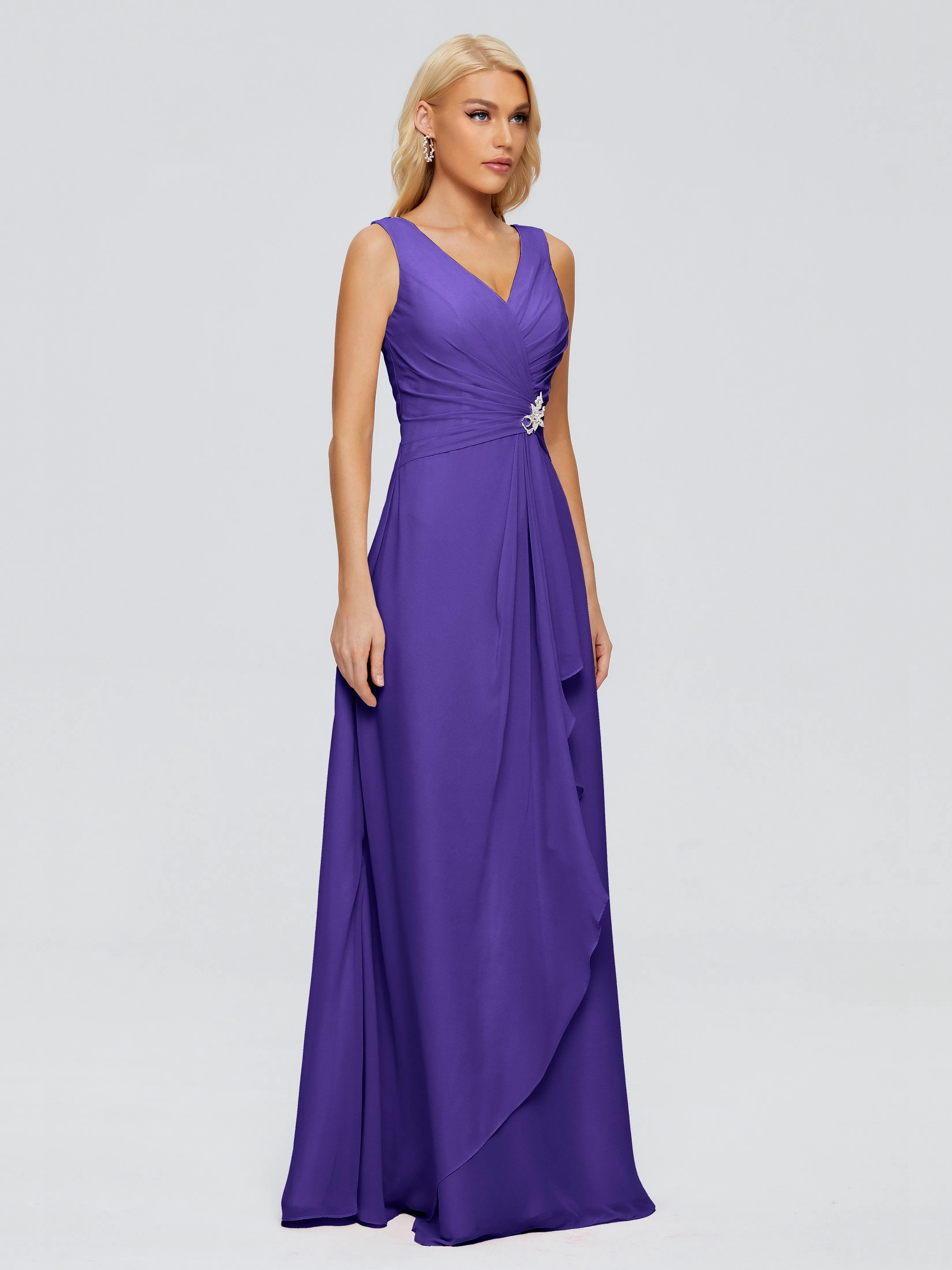 Maria Modern Sheath V Neck Chiffon Bridesmaid Dresses