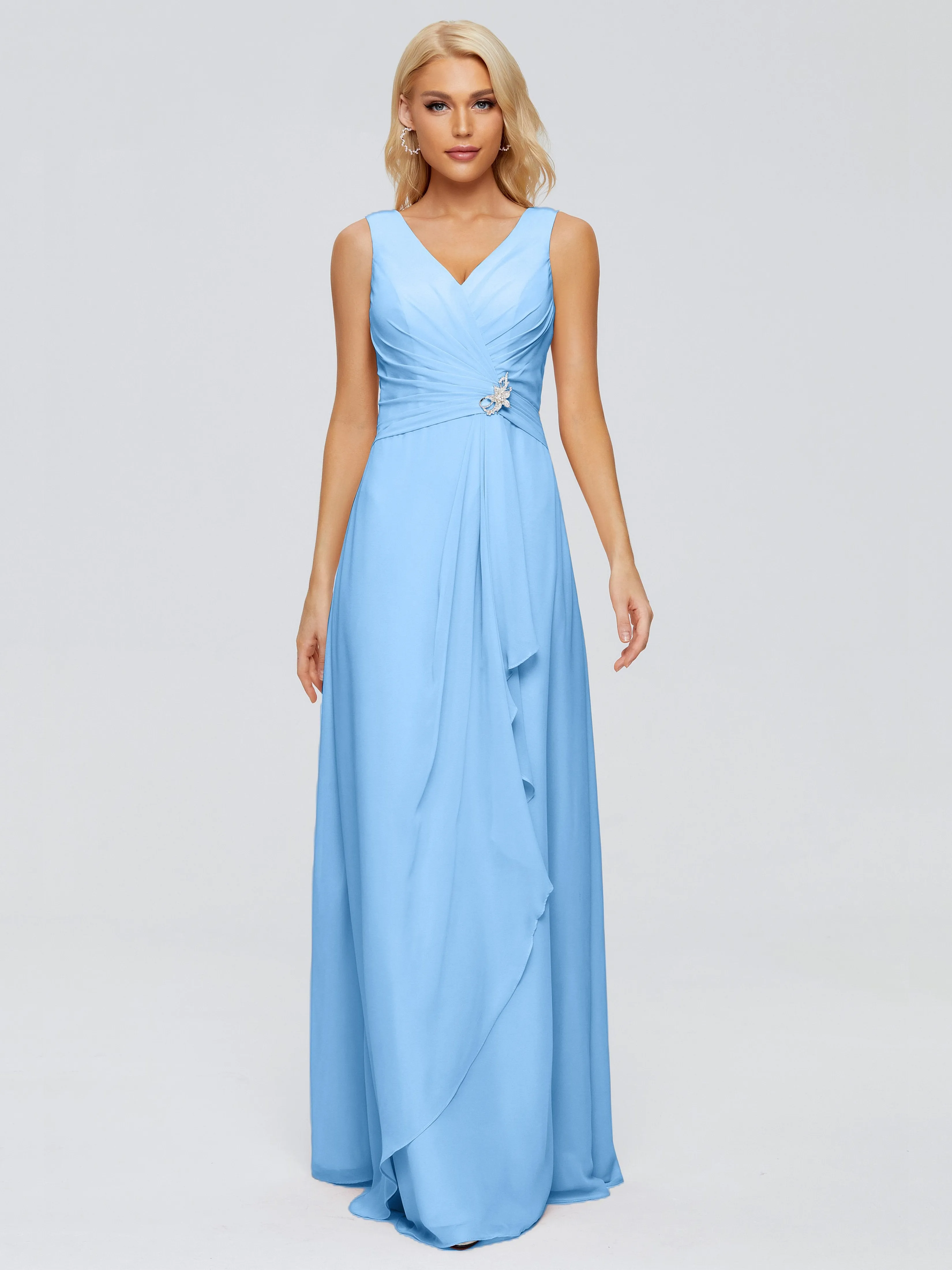 Maria Modern Sheath V Neck Chiffon Bridesmaid Dresses