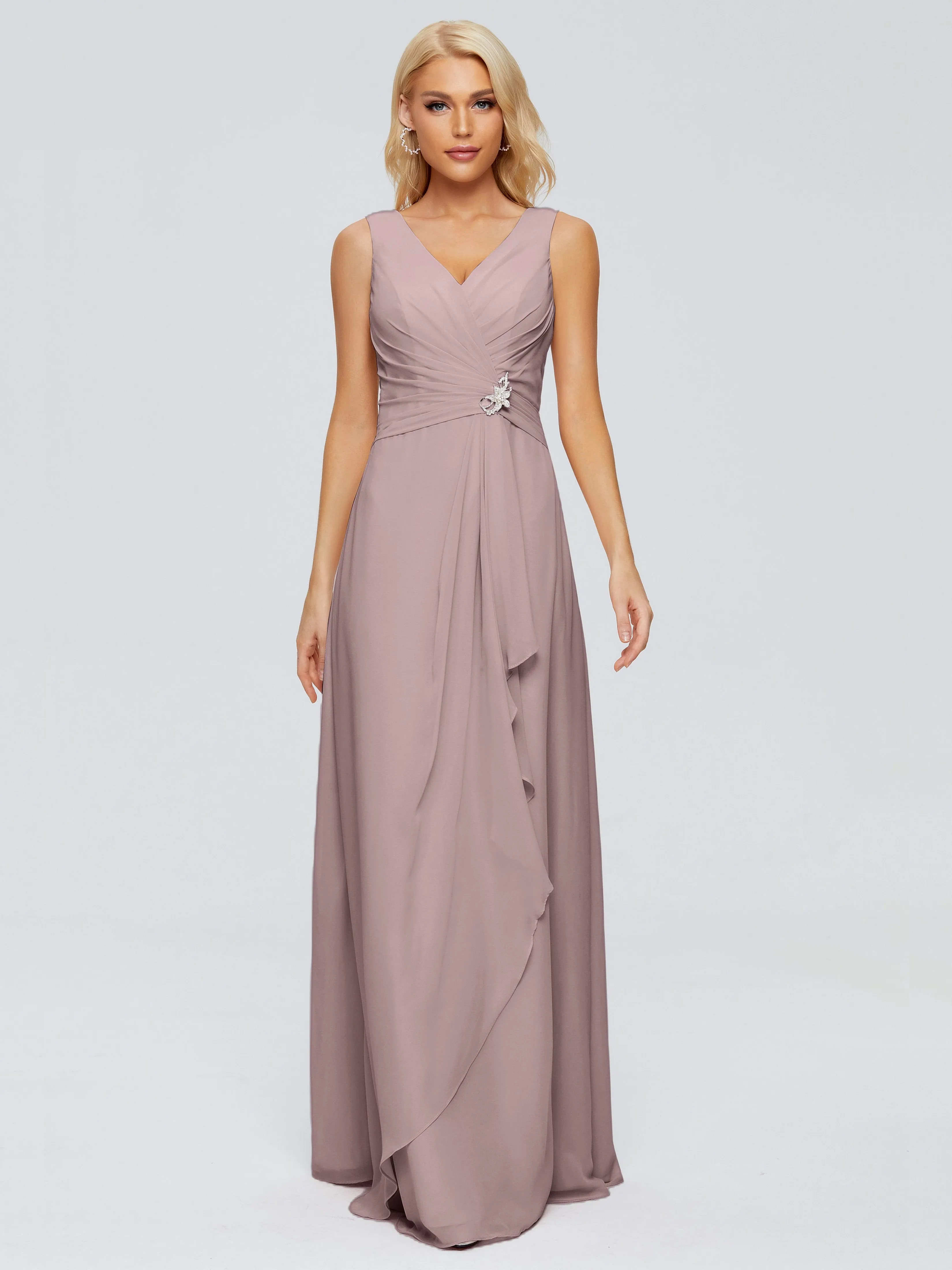 Maria Modern Sheath V Neck Chiffon Bridesmaid Dresses