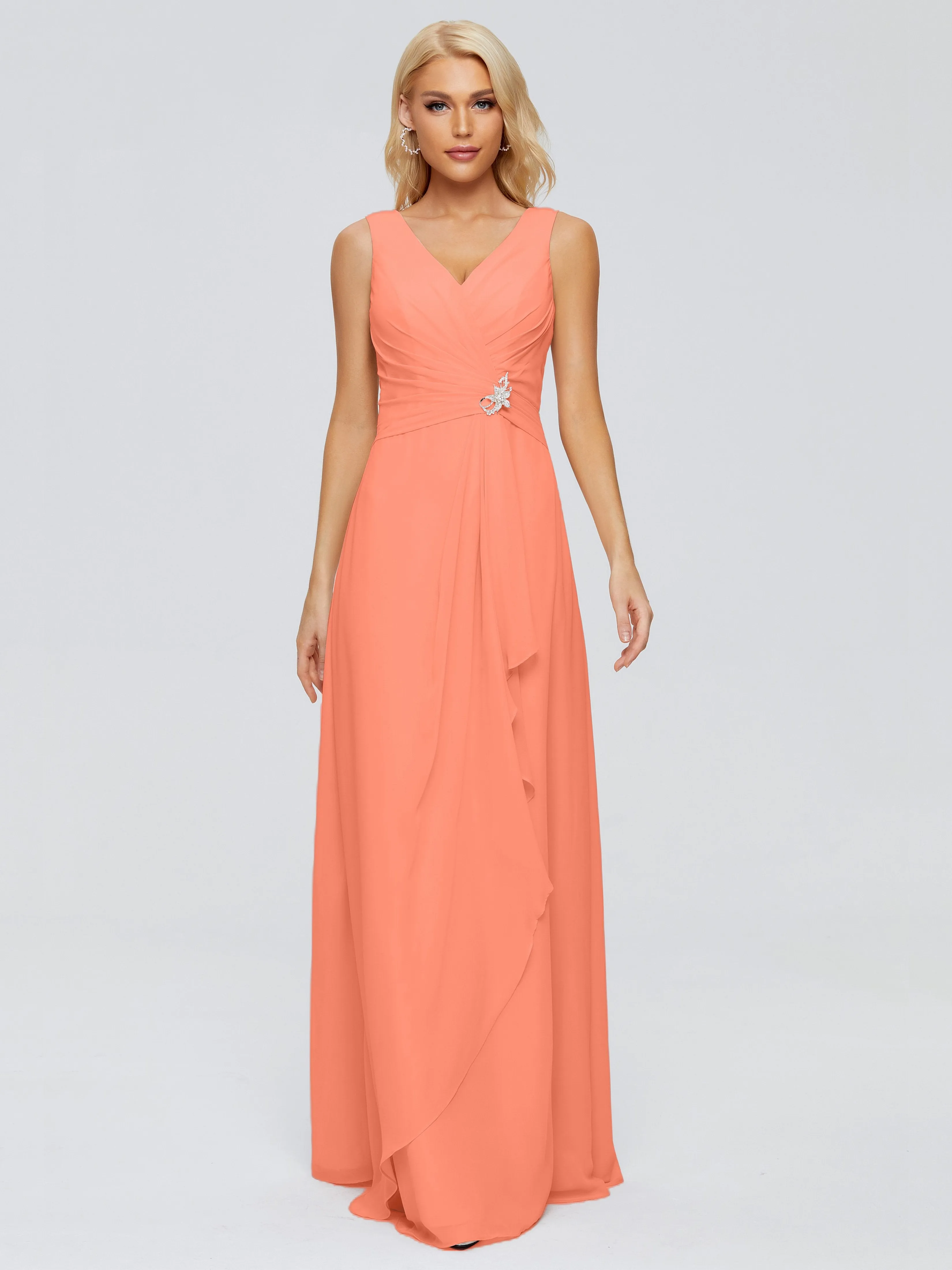 Maria Modern Sheath V Neck Chiffon Bridesmaid Dresses