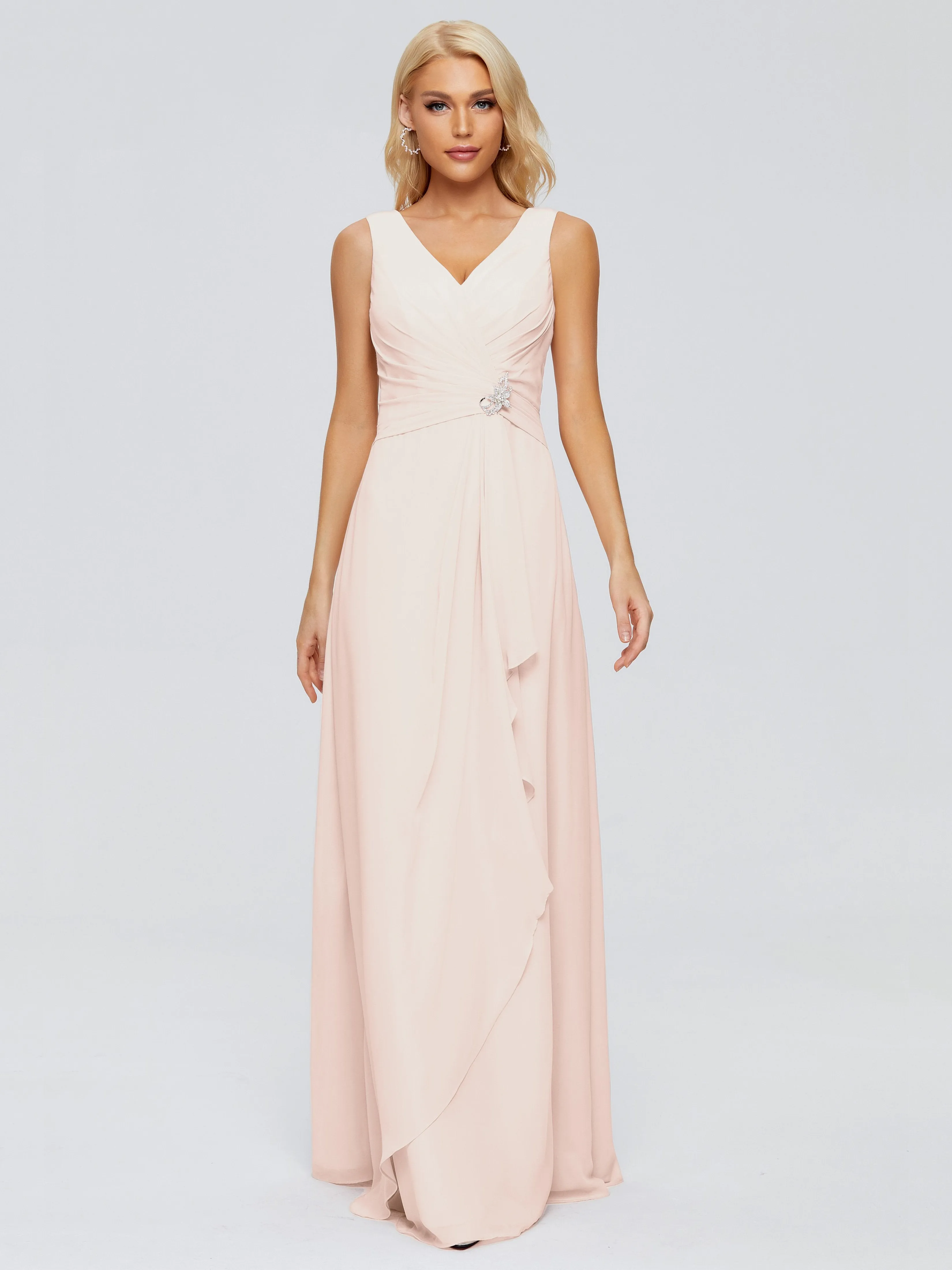 Maria Modern Sheath V Neck Chiffon Bridesmaid Dresses