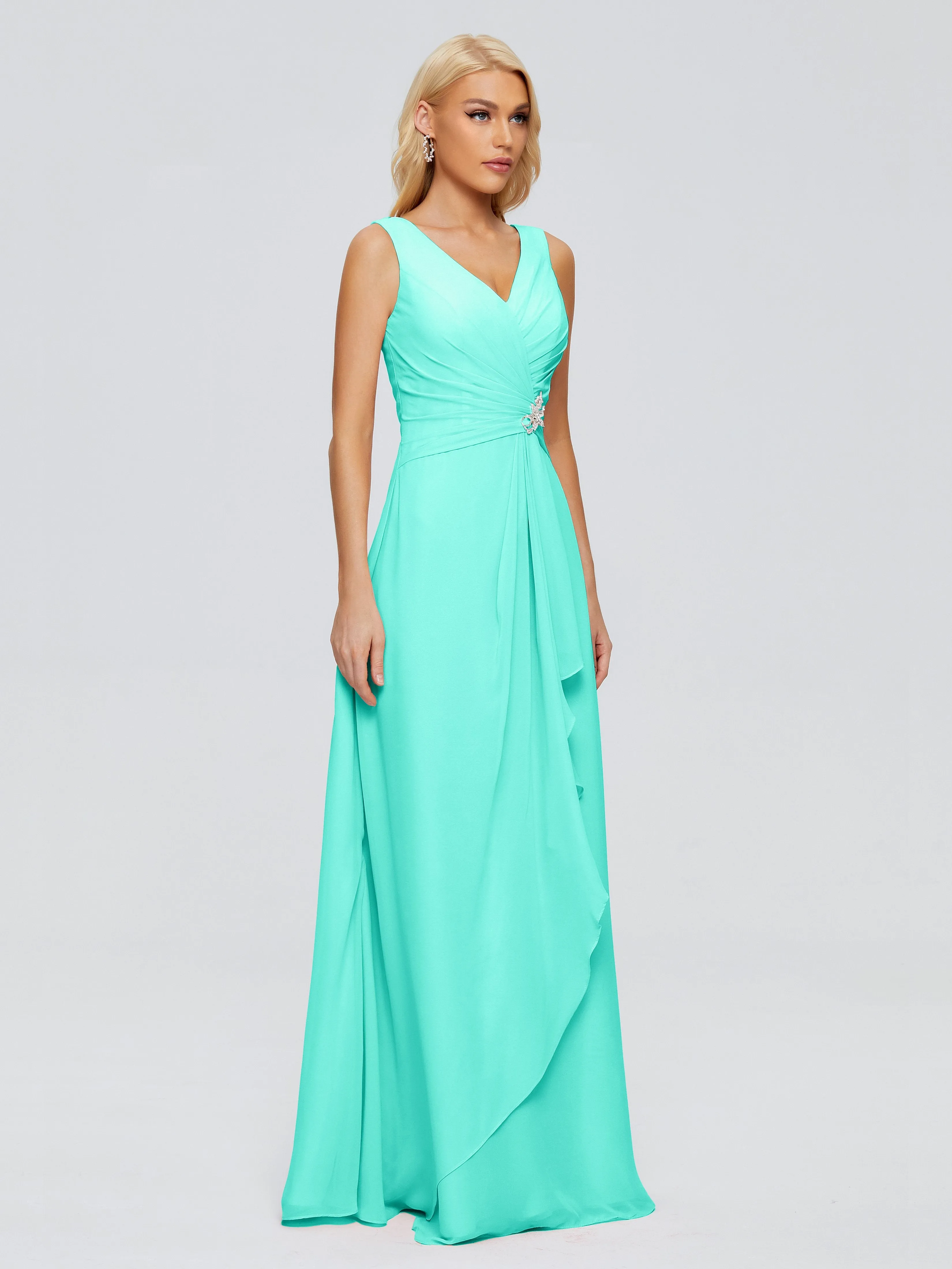 Maria Modern Sheath V Neck Chiffon Bridesmaid Dresses