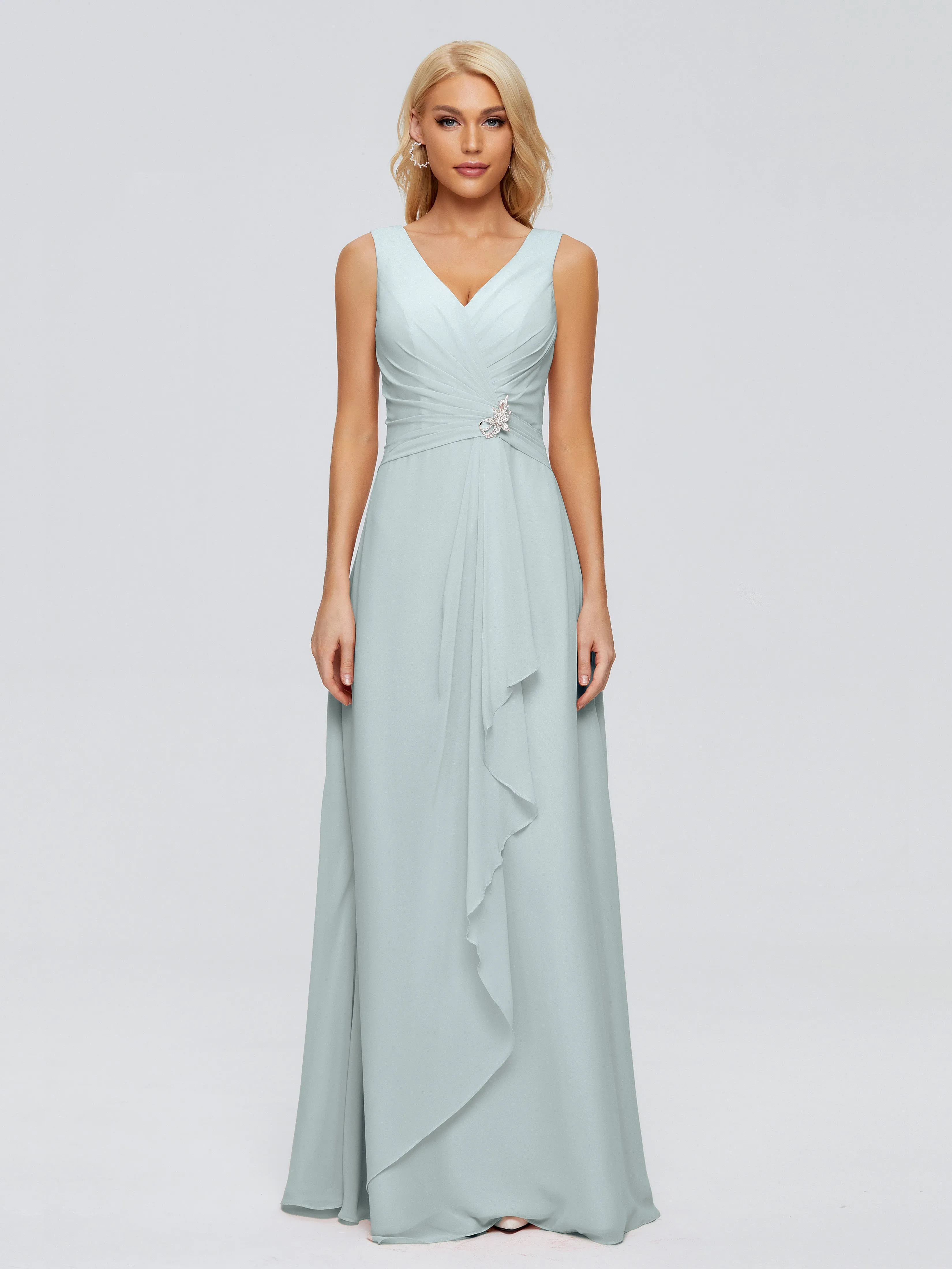 Maria Modern Sheath V Neck Chiffon Bridesmaid Dresses