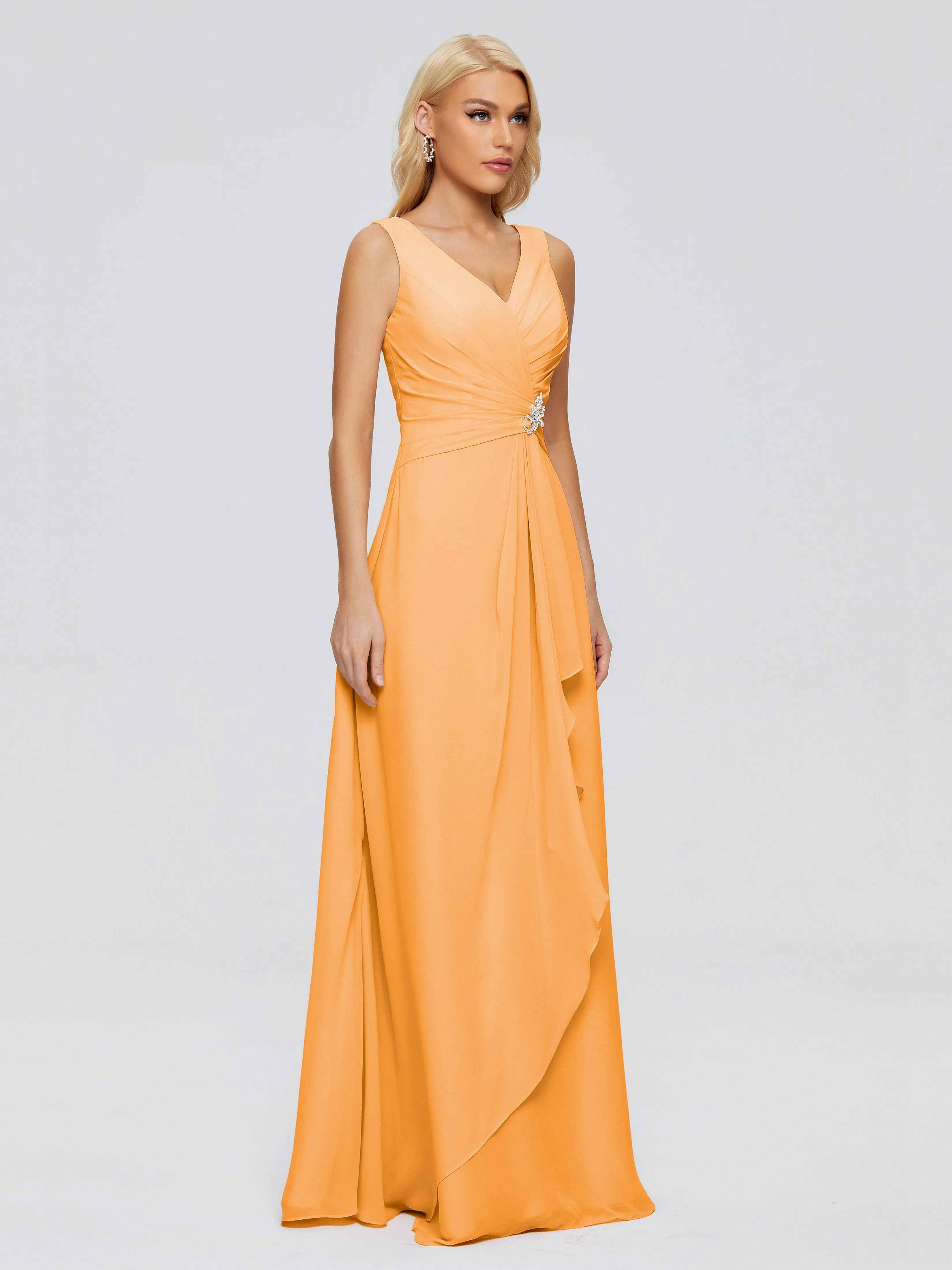 Maria Modern Sheath V Neck Chiffon Bridesmaid Dresses