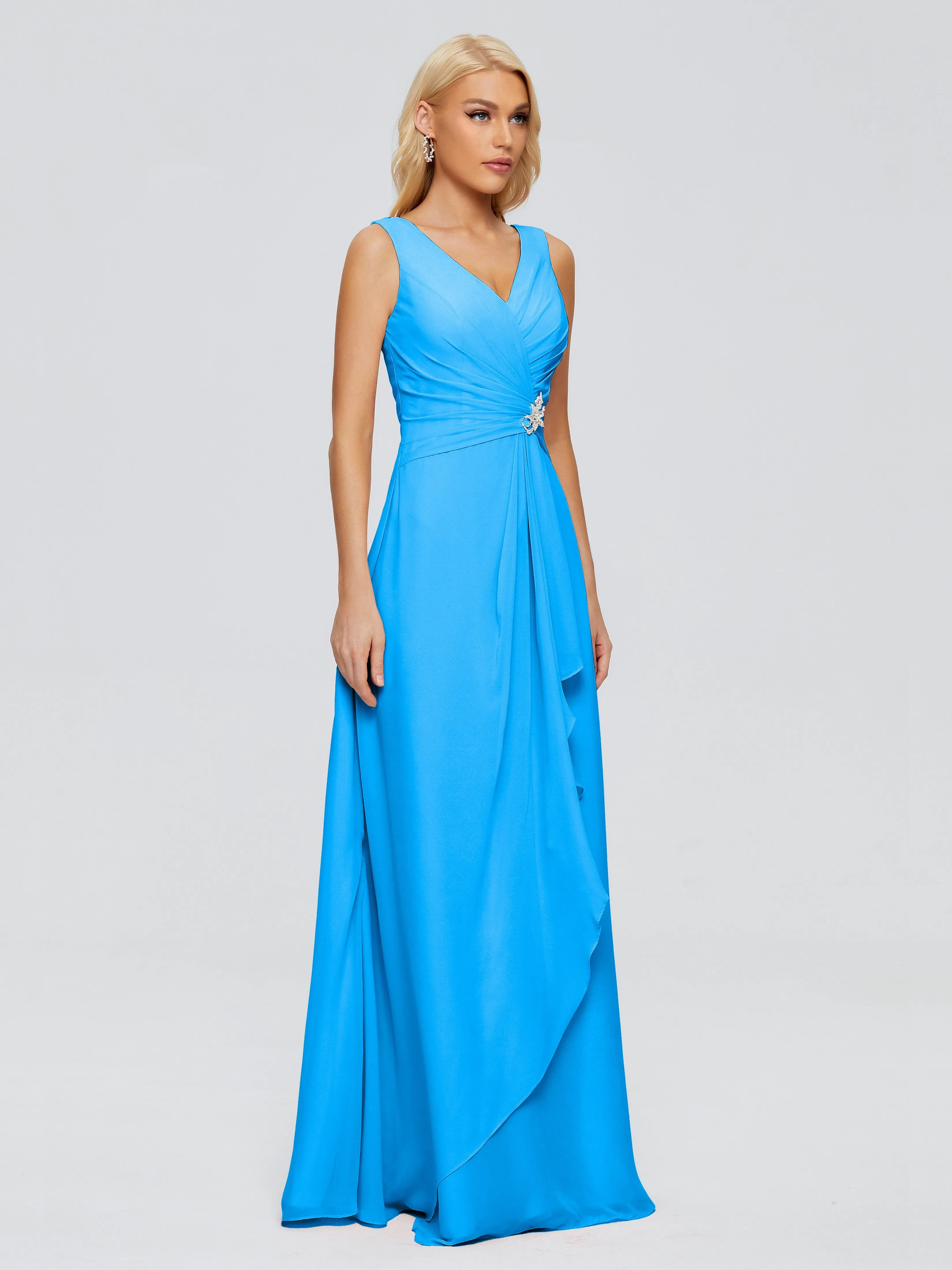 Maria Modern Sheath V Neck Chiffon Bridesmaid Dresses