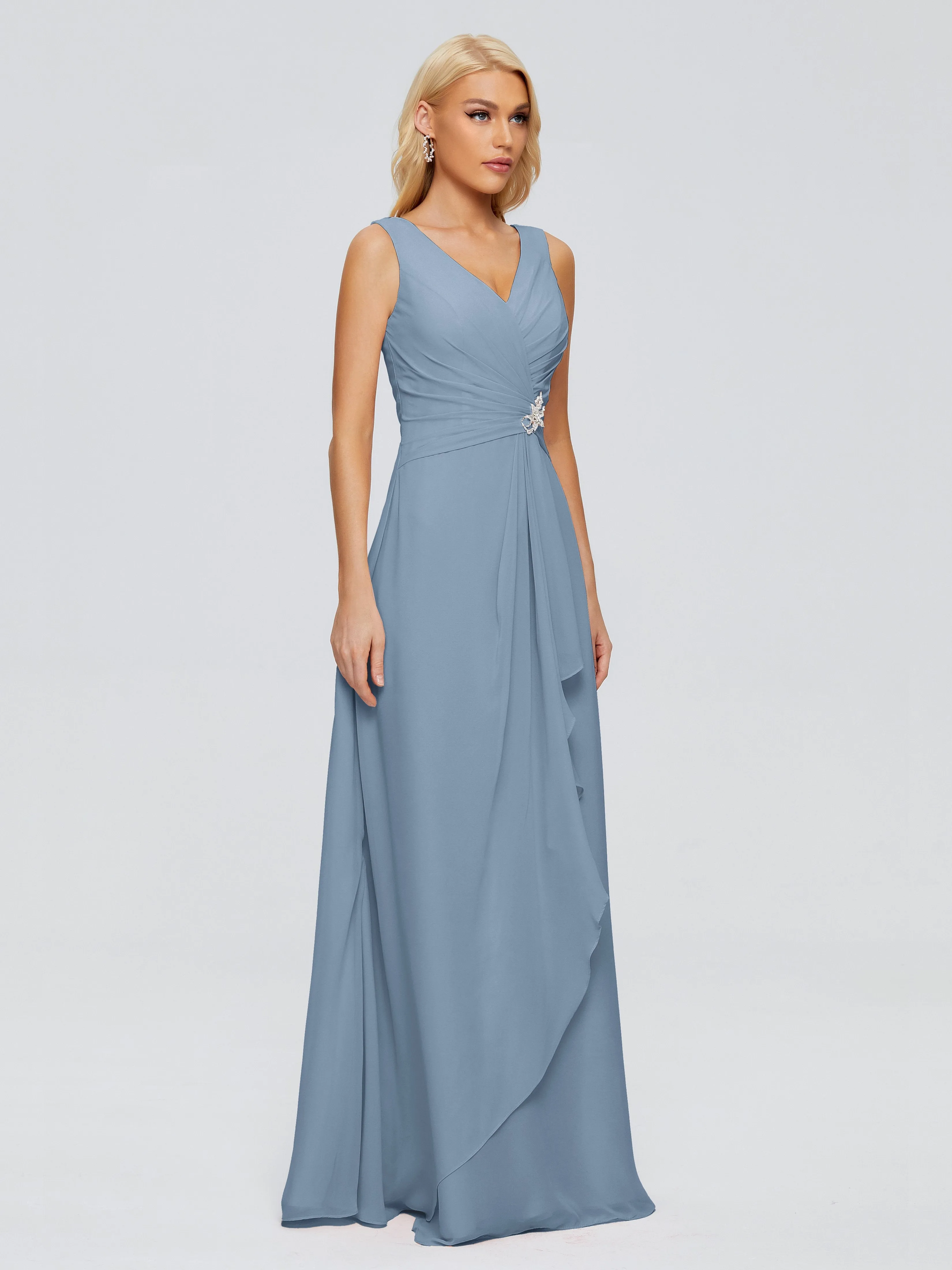 Maria Modern Sheath V Neck Chiffon Bridesmaid Dresses