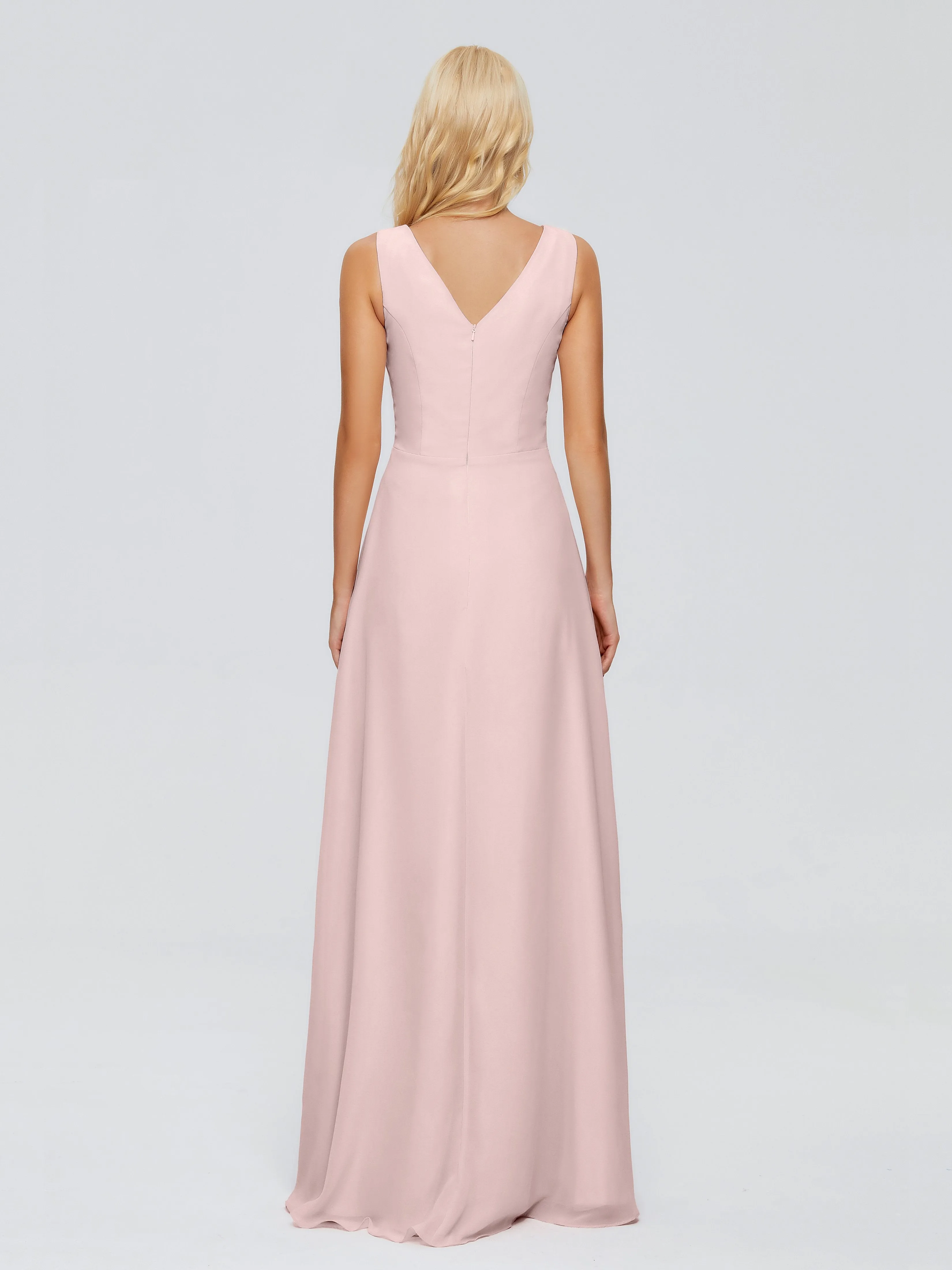 Maria Modern Sheath V Neck Chiffon Bridesmaid Dresses