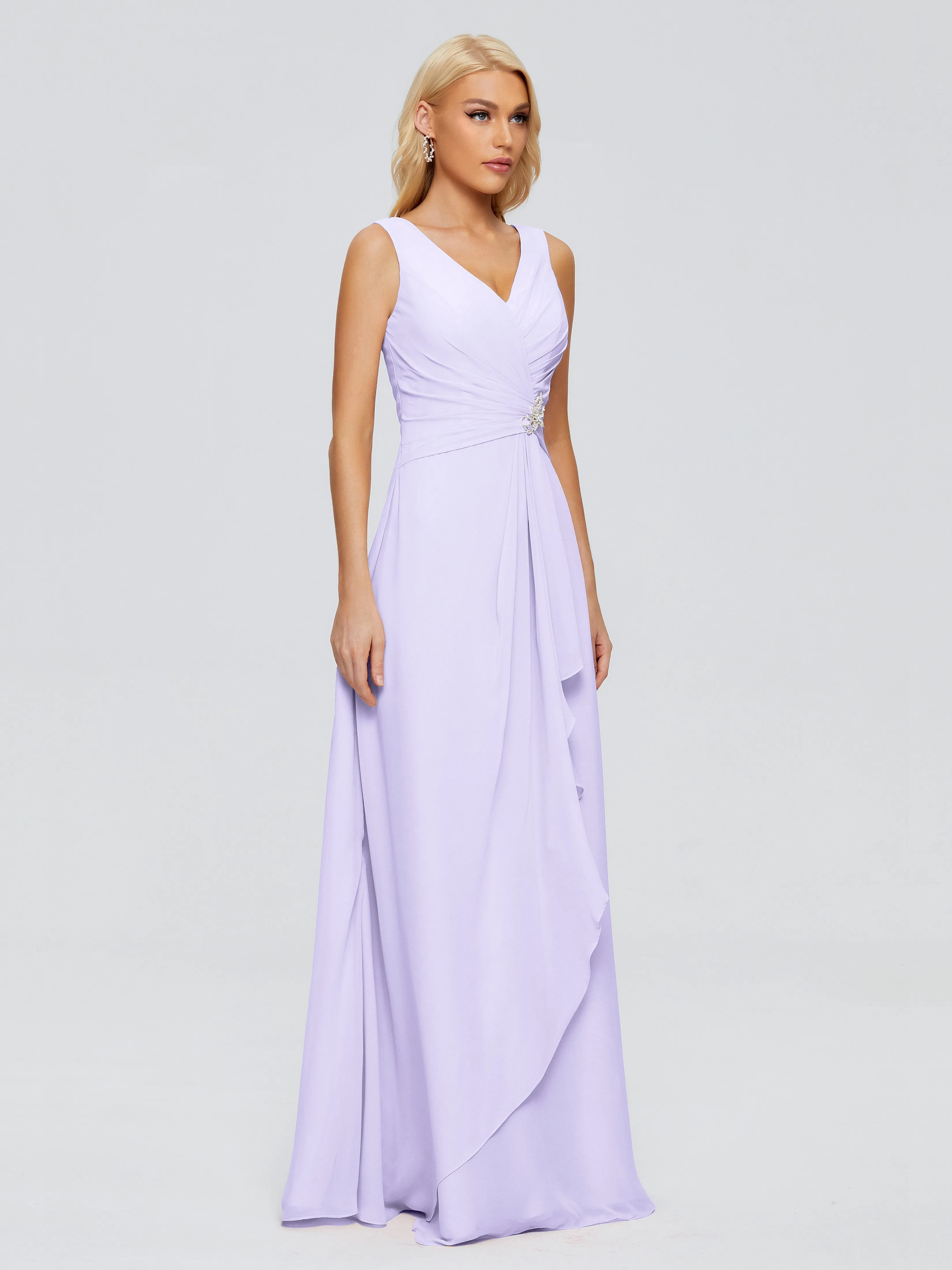 Maria Modern Sheath V Neck Chiffon Bridesmaid Dresses