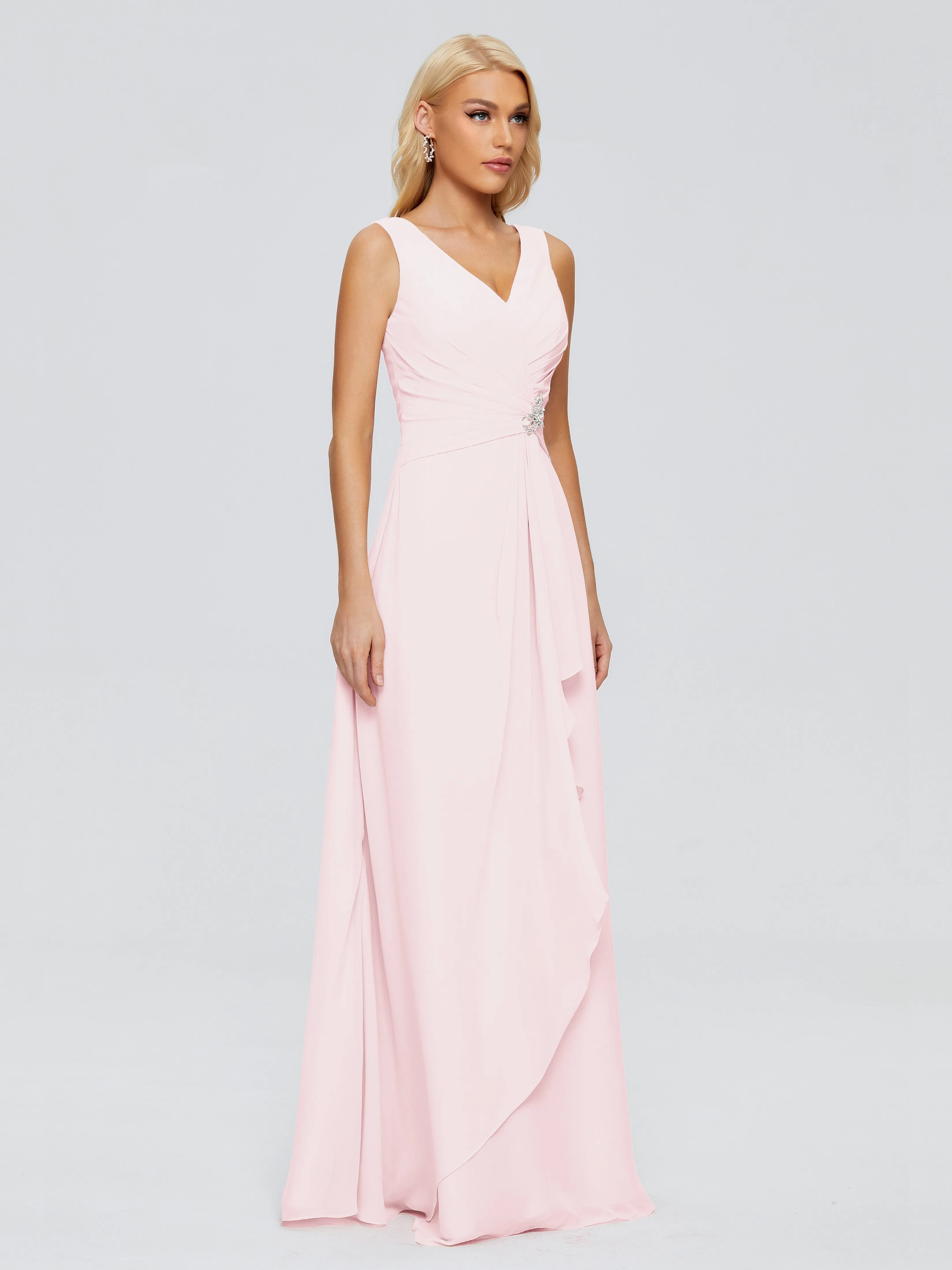 Maria Modern Sheath V Neck Chiffon Bridesmaid Dresses