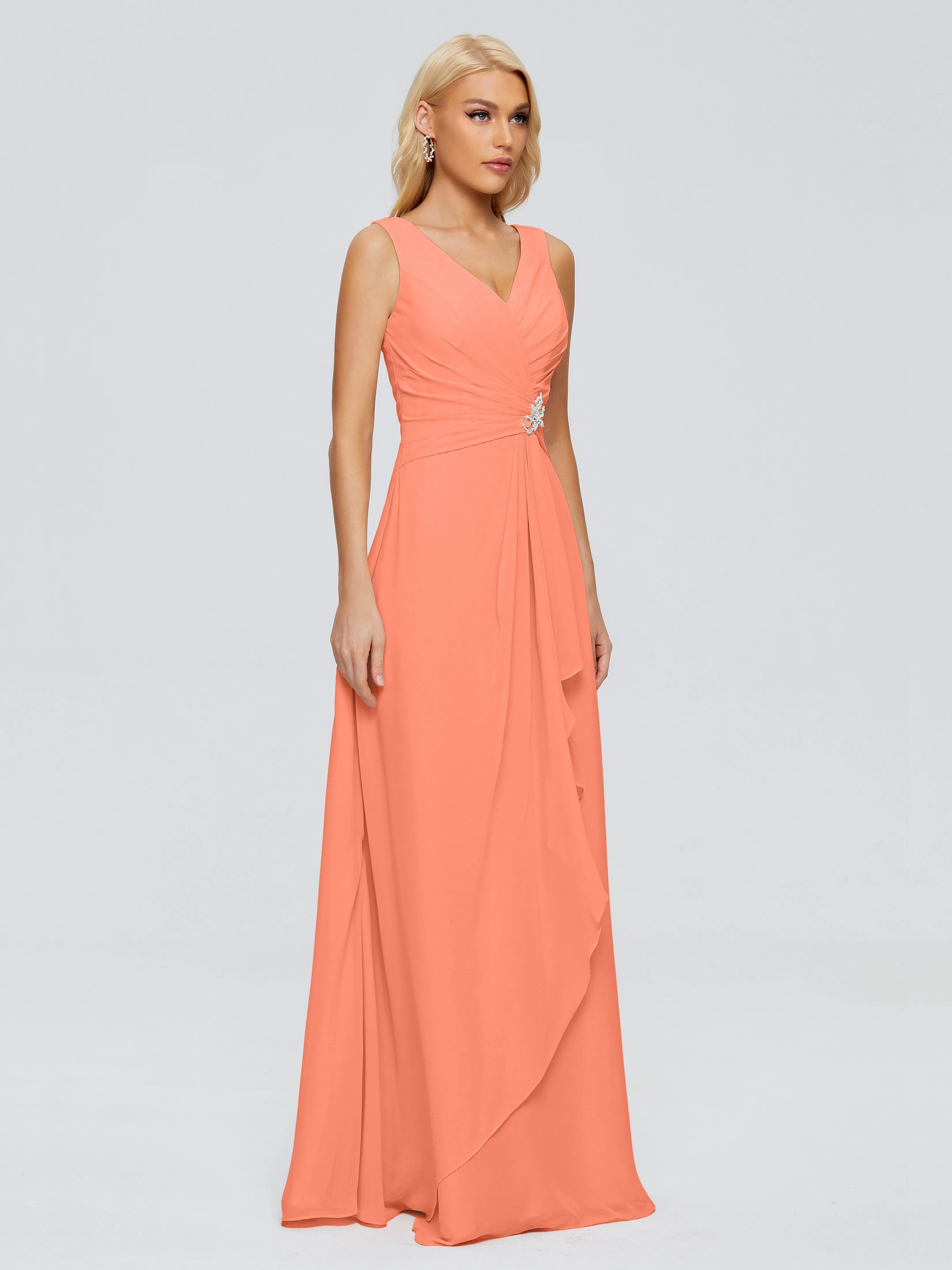 Maria Modern Sheath V Neck Chiffon Bridesmaid Dresses