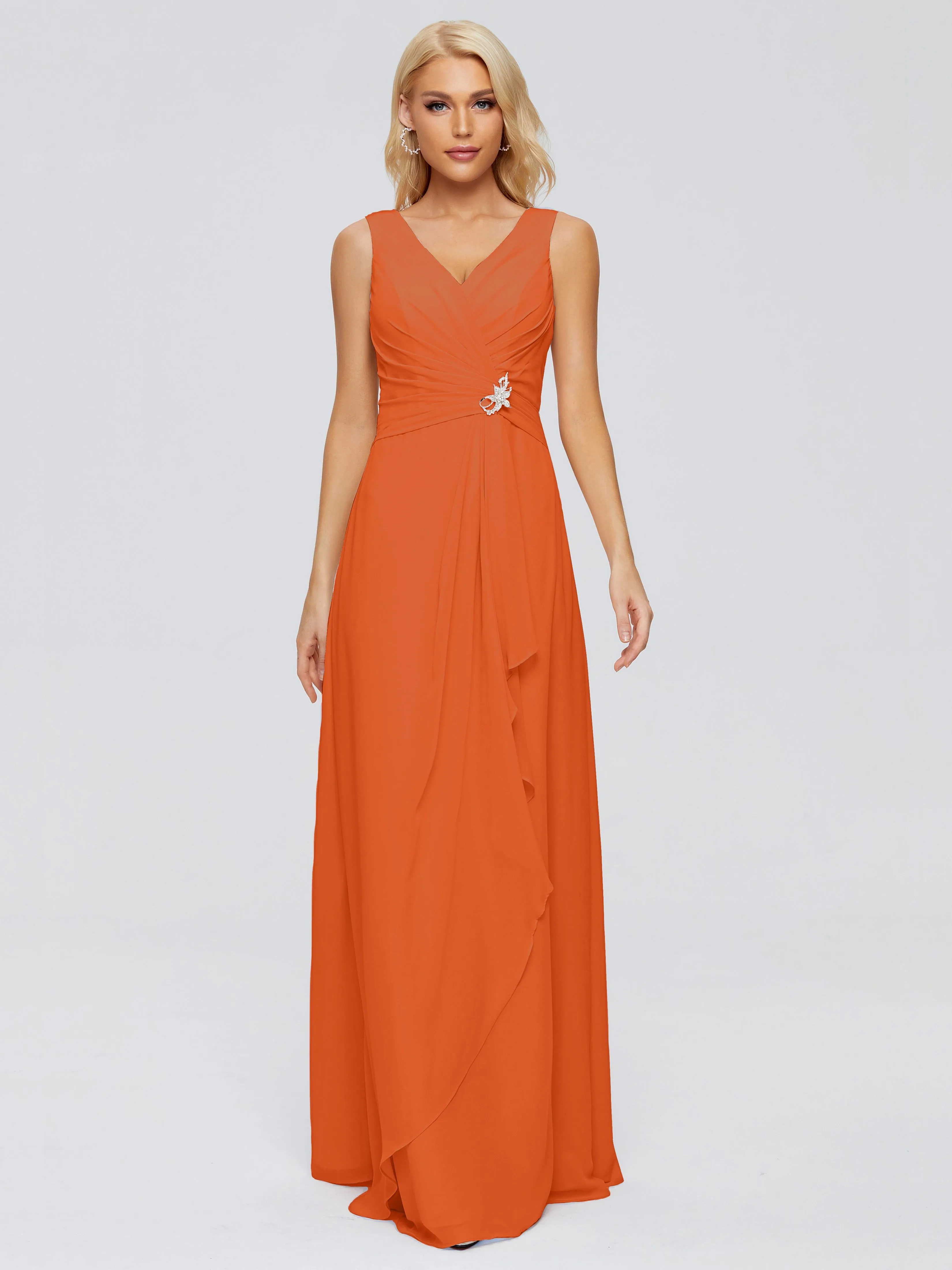 Maria Modern Sheath V Neck Chiffon Bridesmaid Dresses