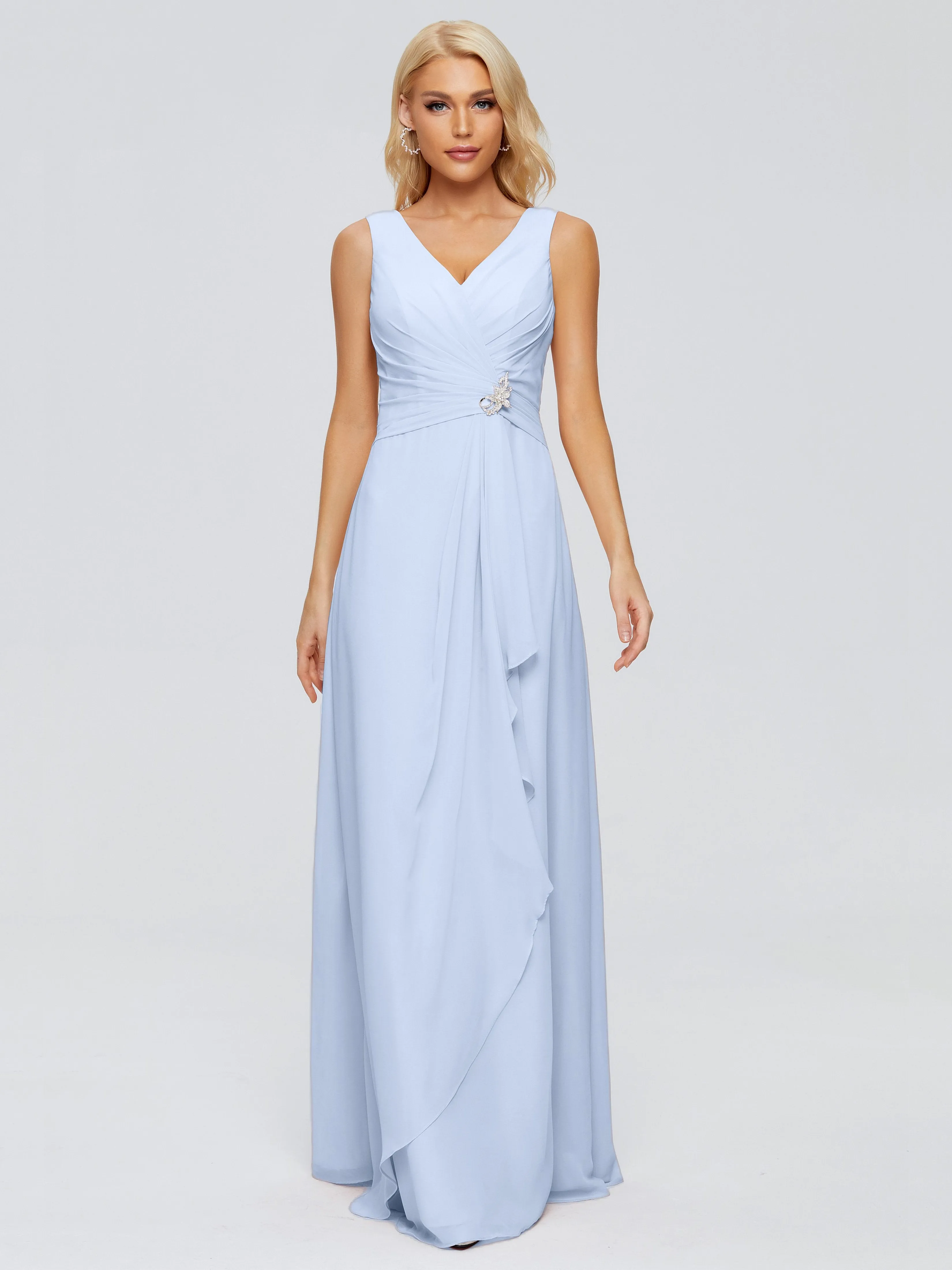 Maria Modern Sheath V Neck Chiffon Bridesmaid Dresses