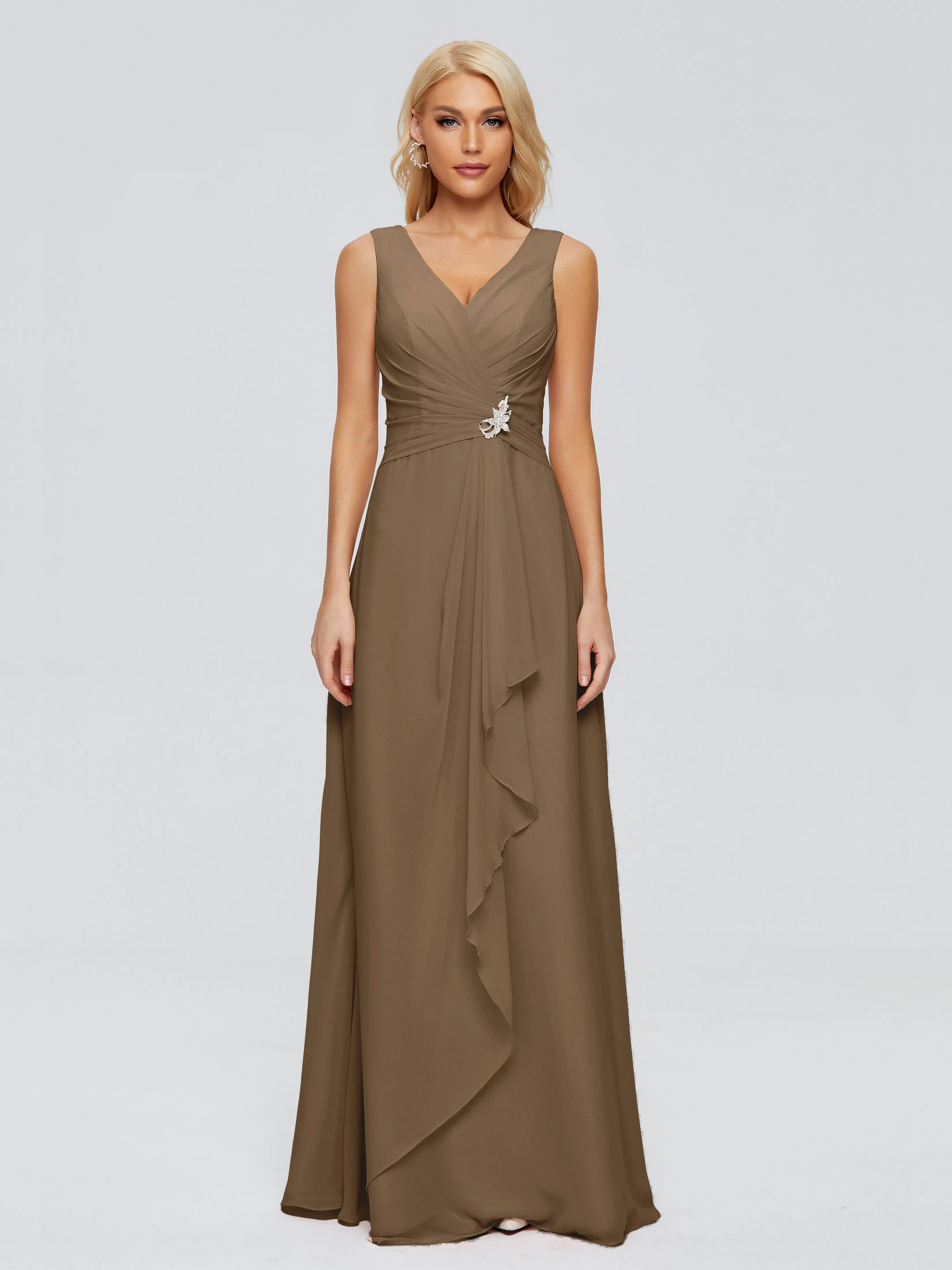 Maria Modern Sheath V Neck Chiffon Bridesmaid Dresses