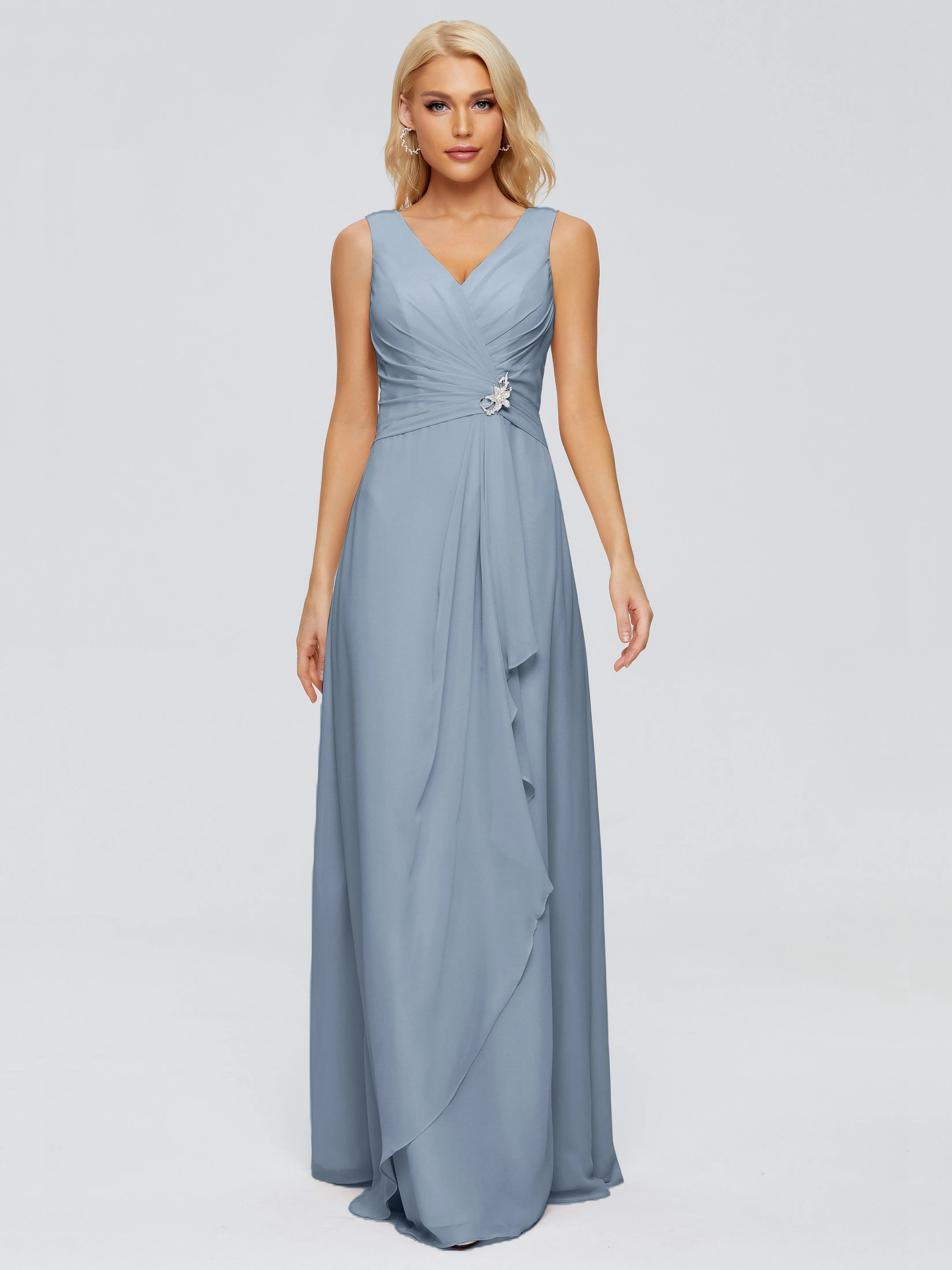 Maria Modern Sheath V Neck Chiffon Bridesmaid Dresses