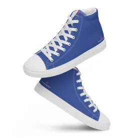 Marine Blue Men's High Tops, Solid Bright Blue Color Men’s High Top Canvas Sneaker Shoes (US Size: 5-13)