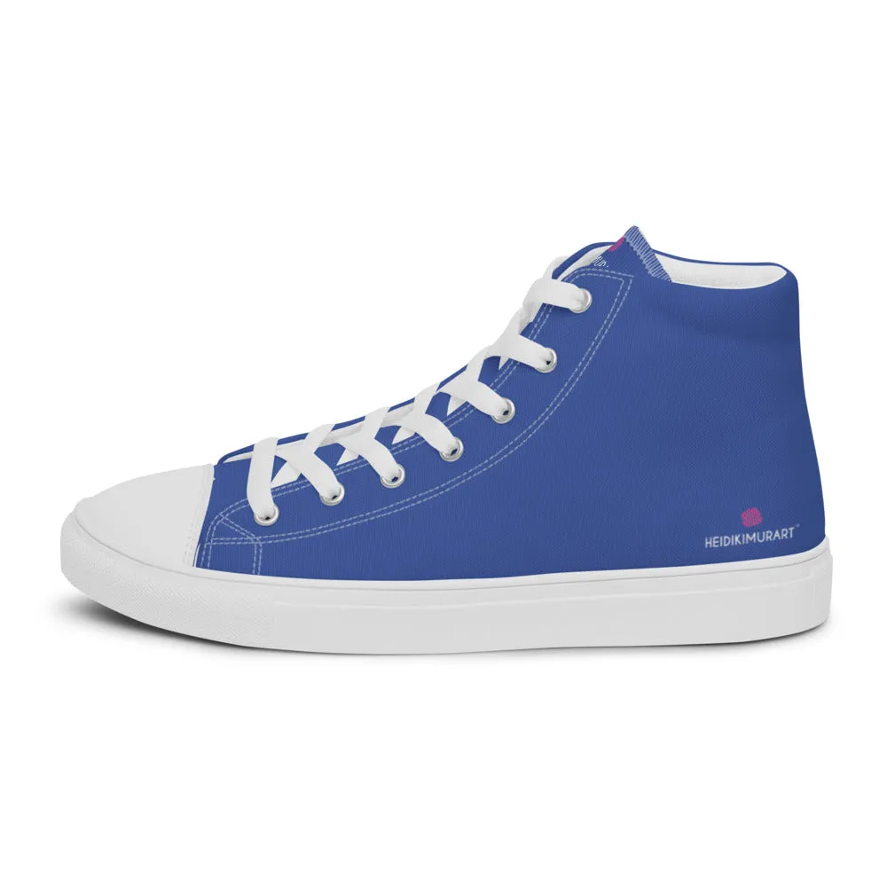 Marine Blue Men's High Tops, Solid Bright Blue Color Men’s High Top Canvas Sneaker Shoes (US Size: 5-13)