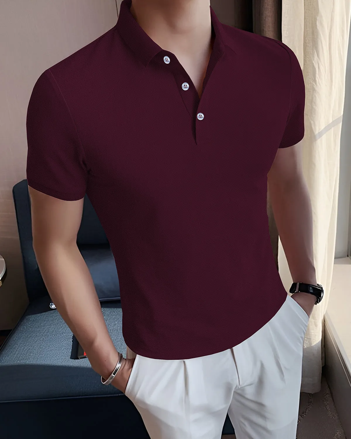 Maroon Polo Collar T-Shirt