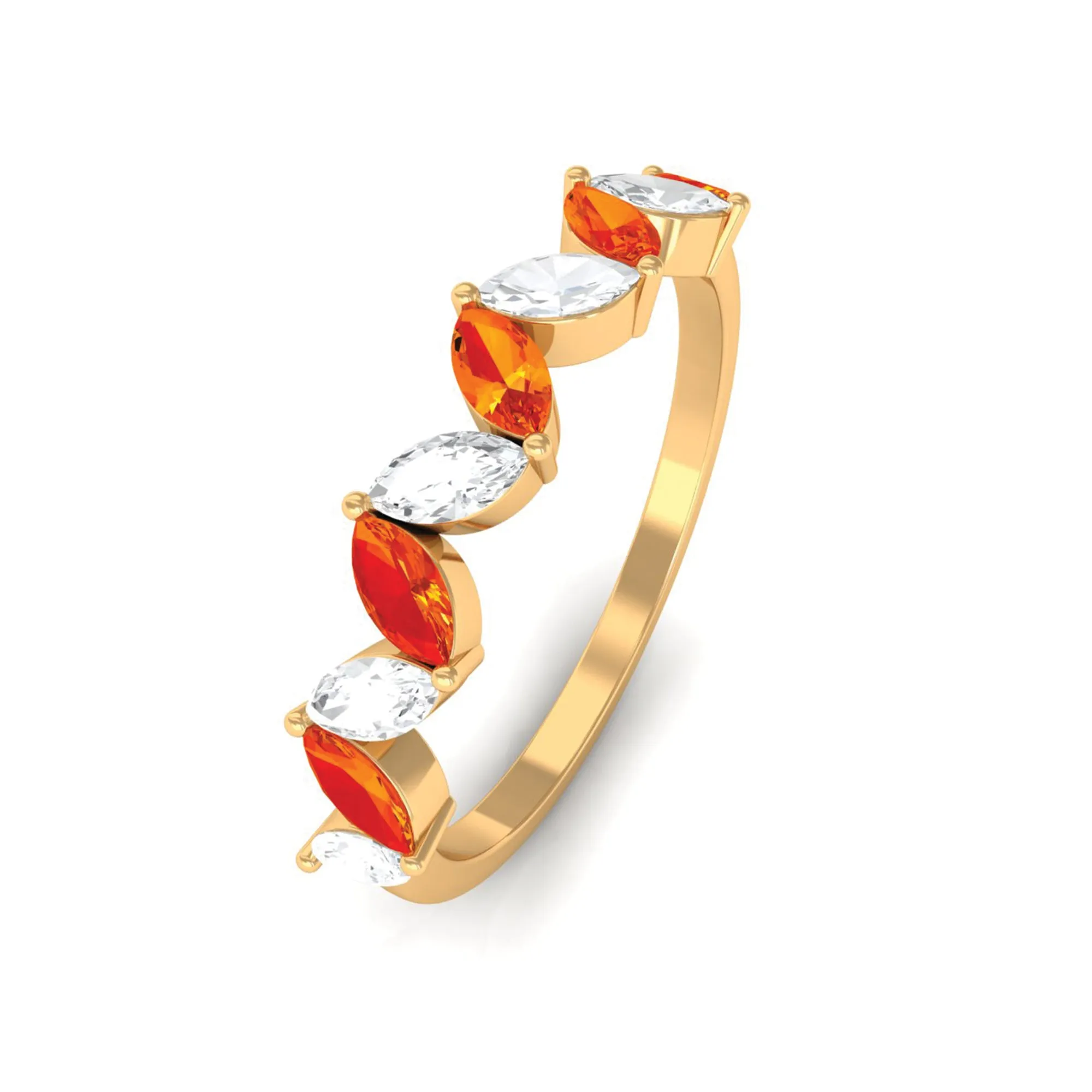 Marquise Created Orange Sapphire and Moissanite Half Eternity Ring