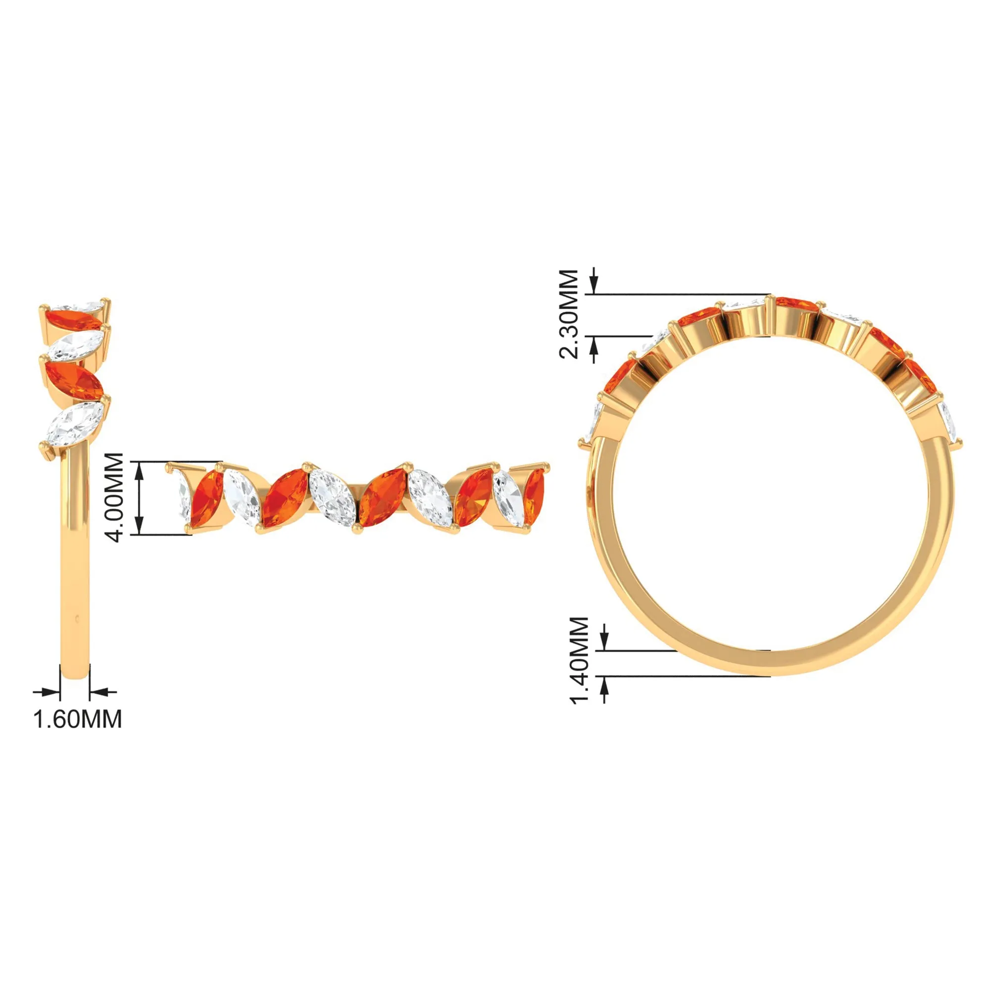 Marquise Created Orange Sapphire and Moissanite Half Eternity Ring