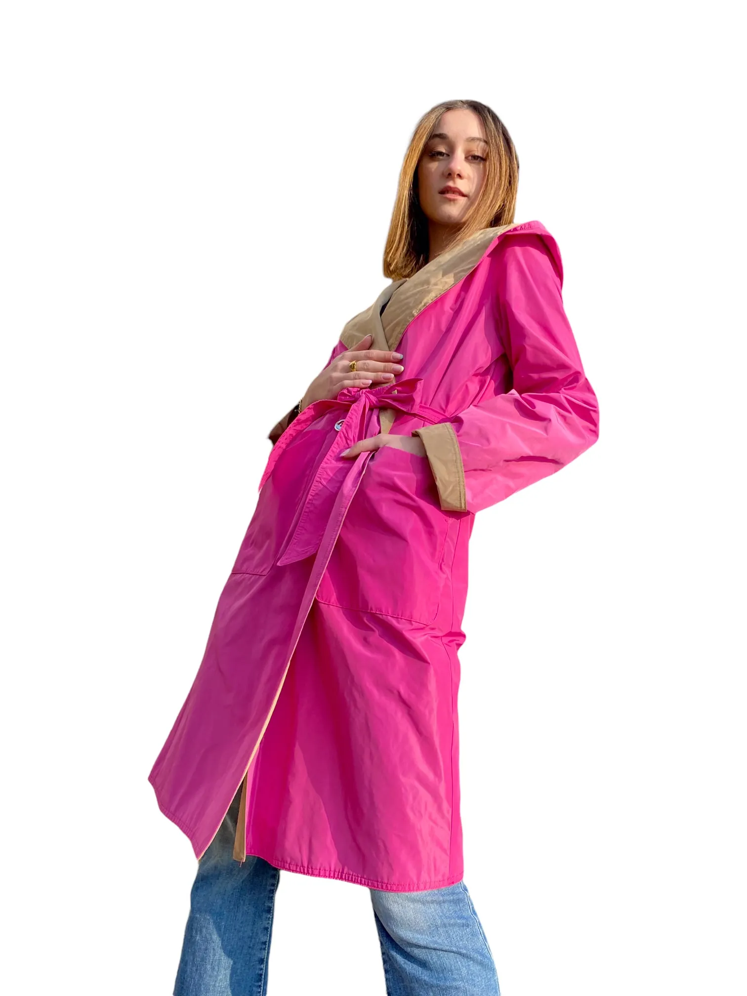 Maryley fuchsia camel reversible trench