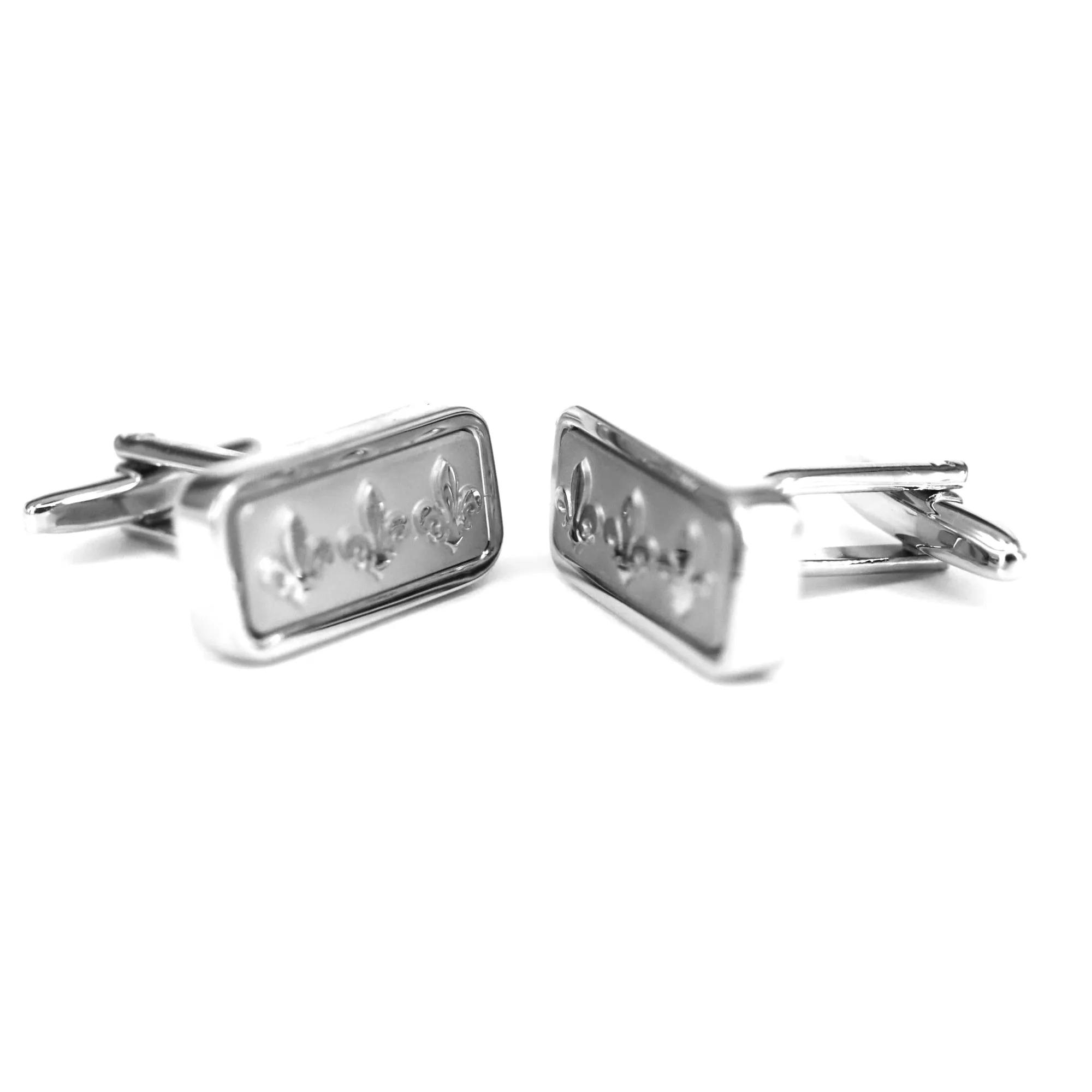 MarZthomson Black Rectangle Cufflinks with Fleur-de-lis Cufflinks (Online Exclusive)