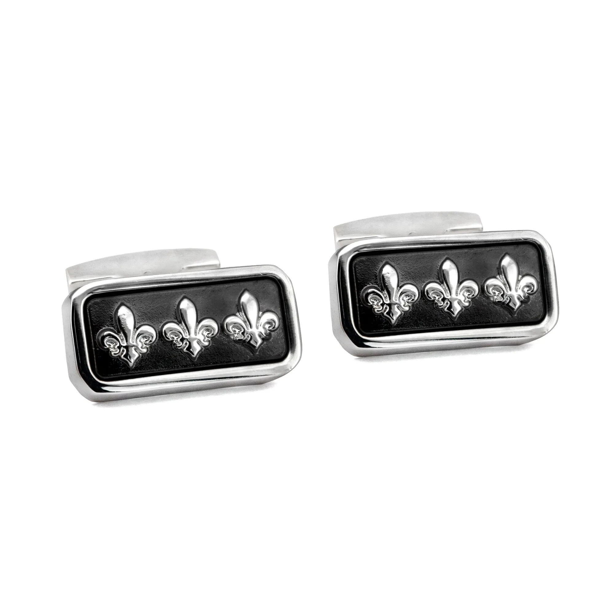 MarZthomson Black Rectangle Cufflinks with Fleur-de-lis Cufflinks (Online Exclusive)